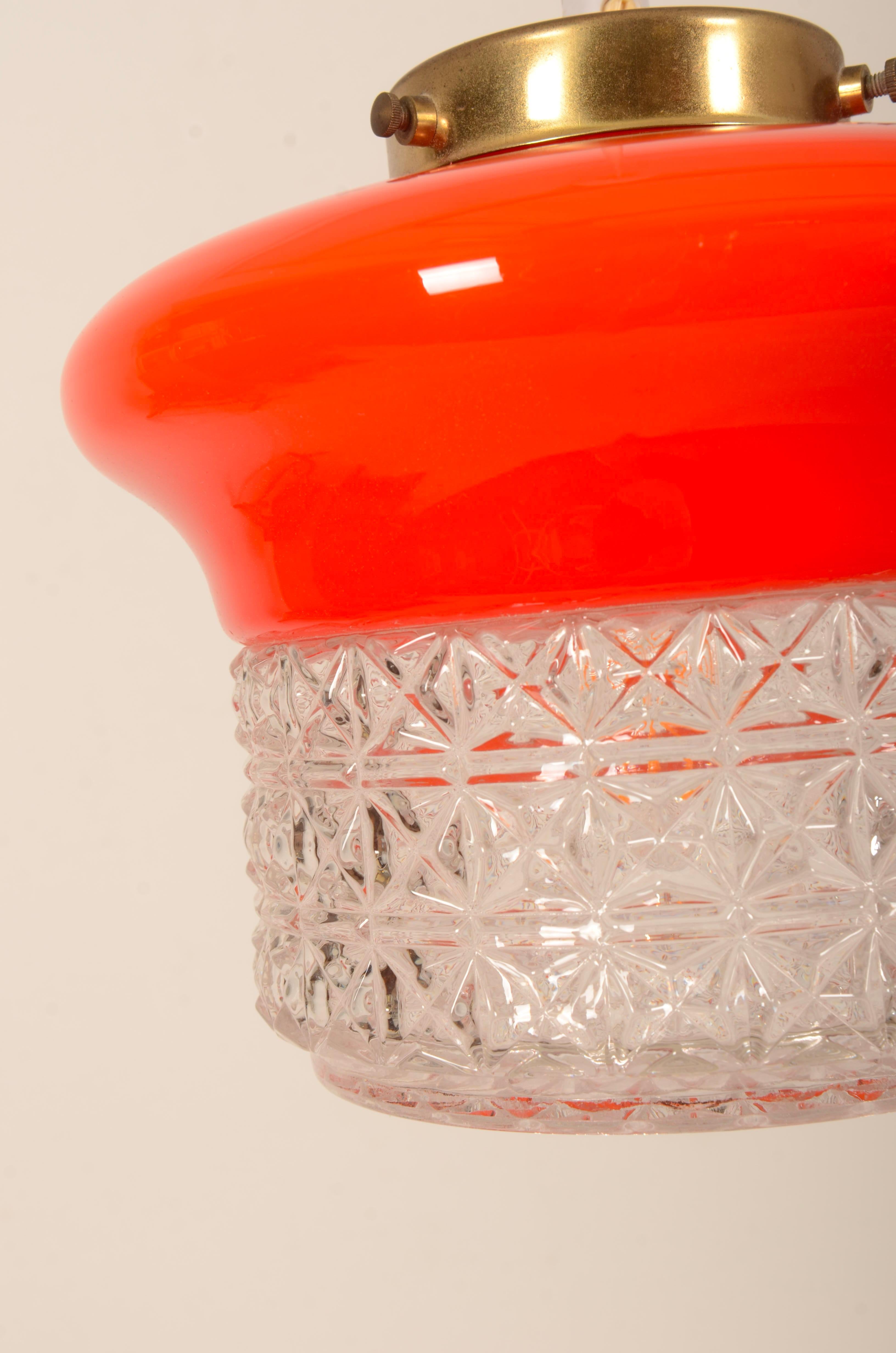 Late 20th Century Scandinavian Orange Glass Pendant Lamp For Sale