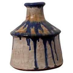 Scandinavian Organic ceramic Vase Made withBlue and White Drip Glazed