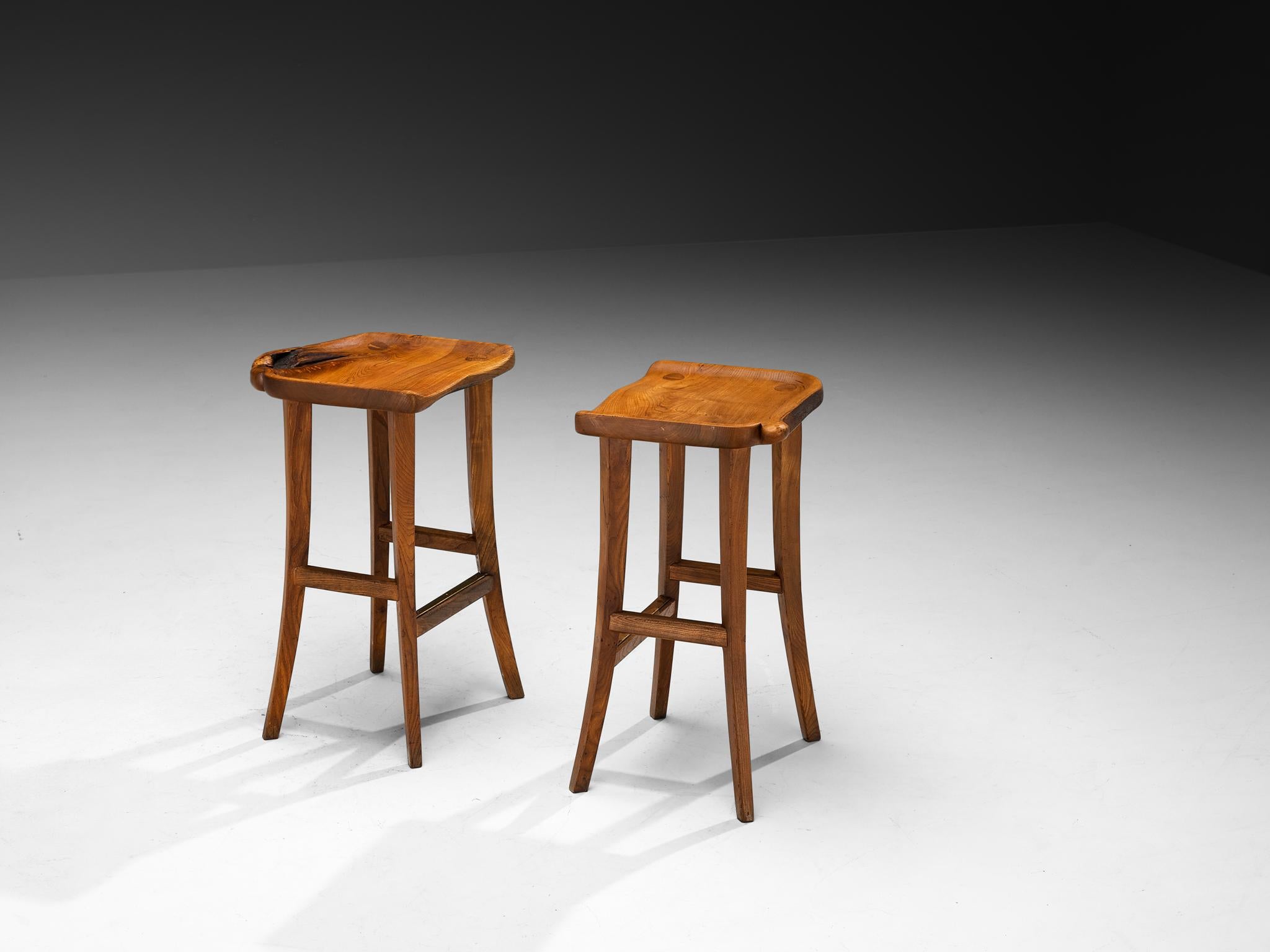 Post-Modern Scandinavian Organic Shaped Stools in Elm For Sale