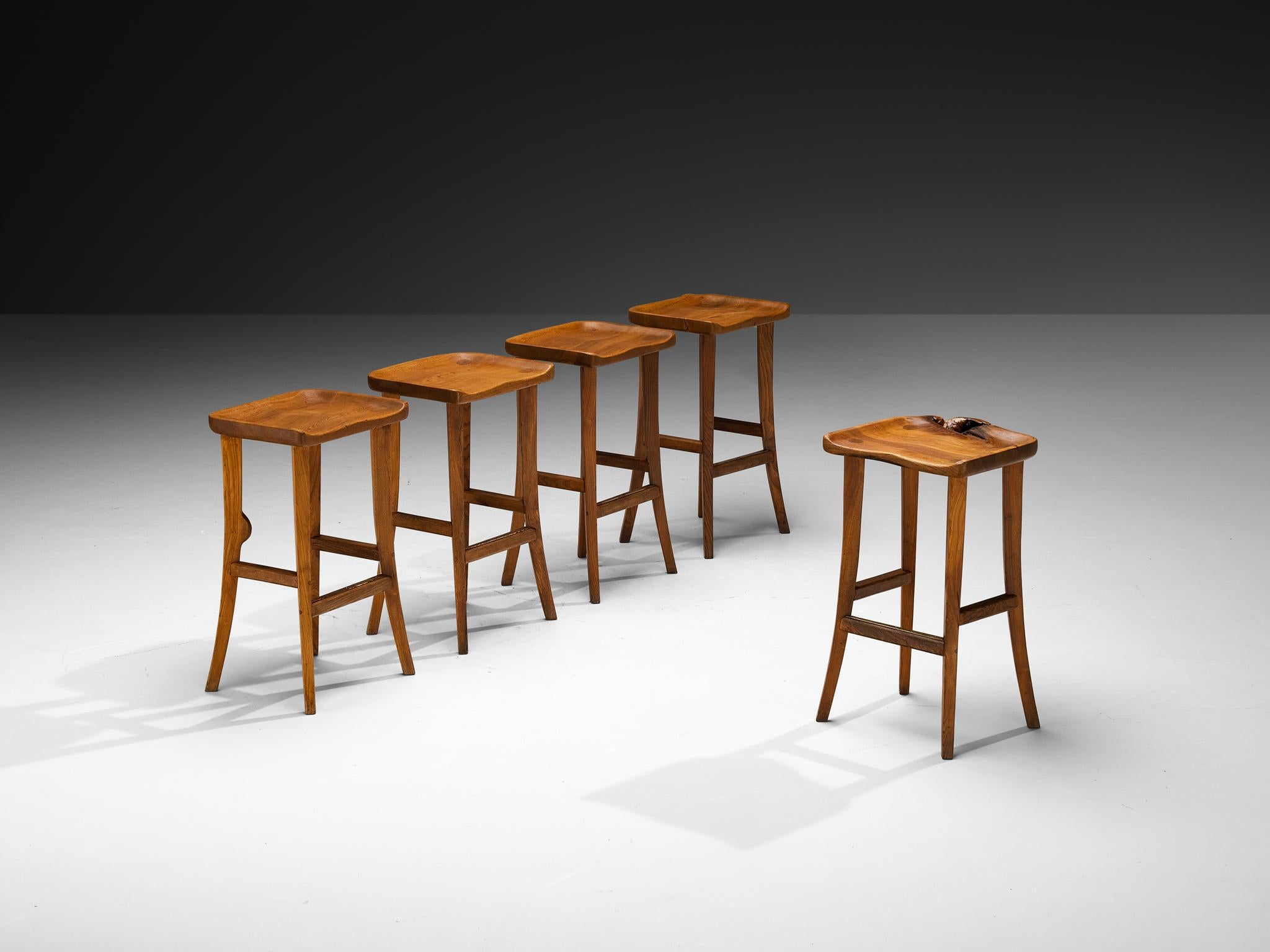 Scandinavian Organic Shaped Stools in Elm In Good Condition For Sale In Waalwijk, NL