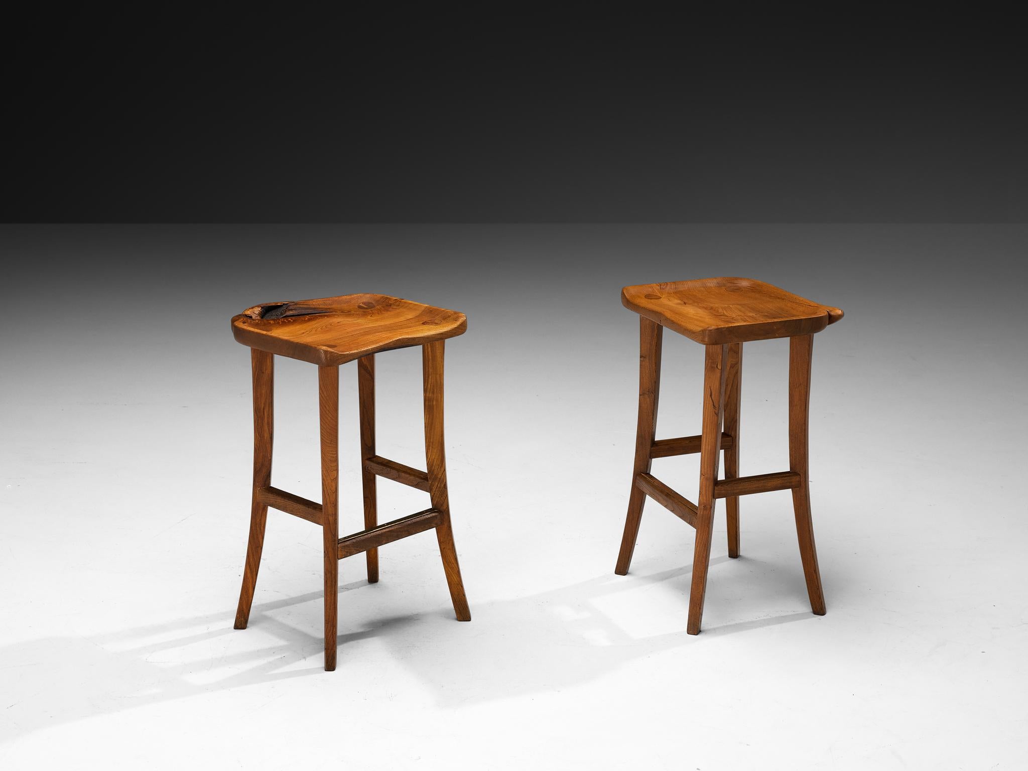 Late 20th Century Scandinavian Organic Shaped Stools in Elm For Sale