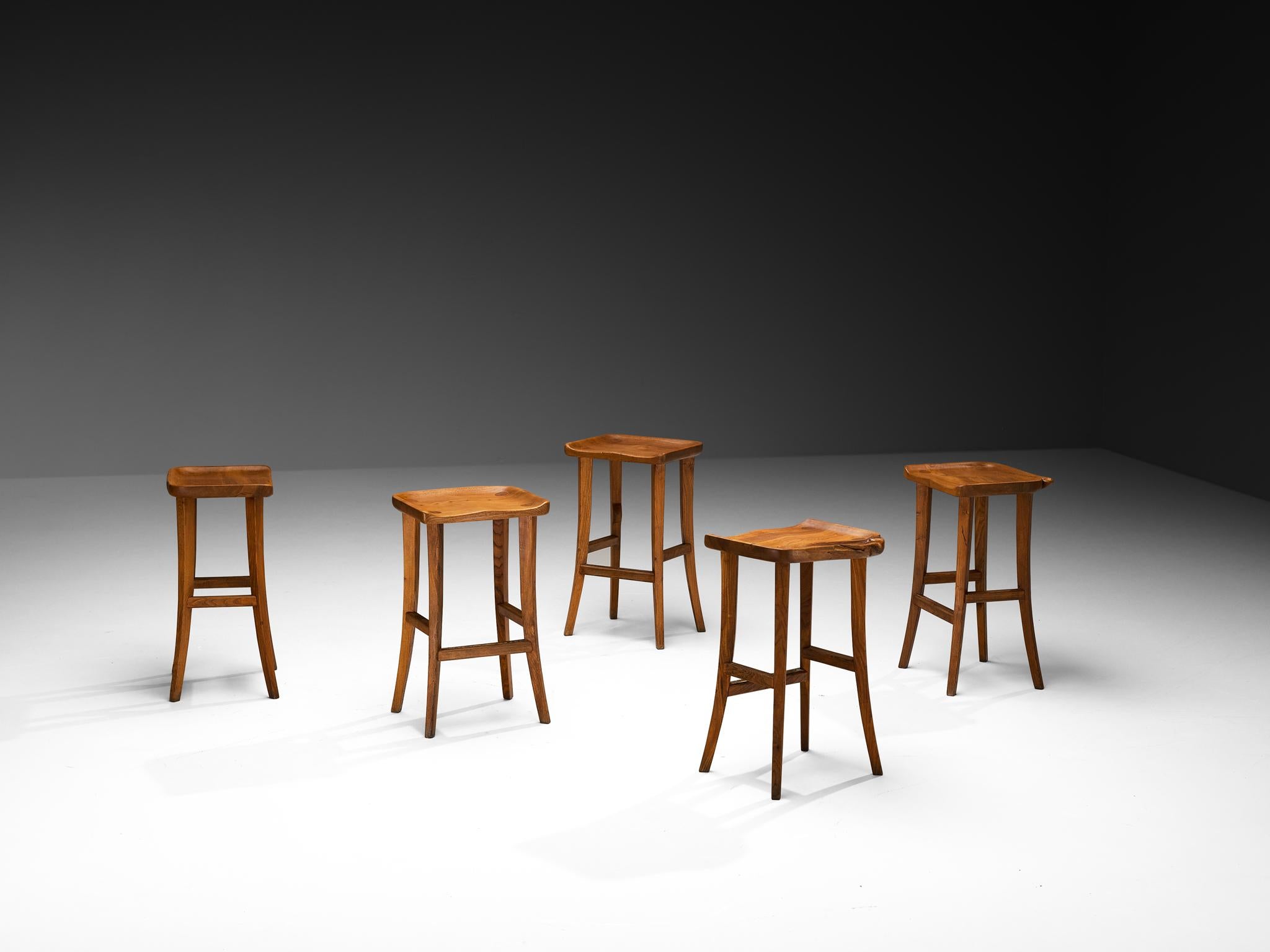 Scandinavian Organic Shaped Stools in Elm For Sale 2