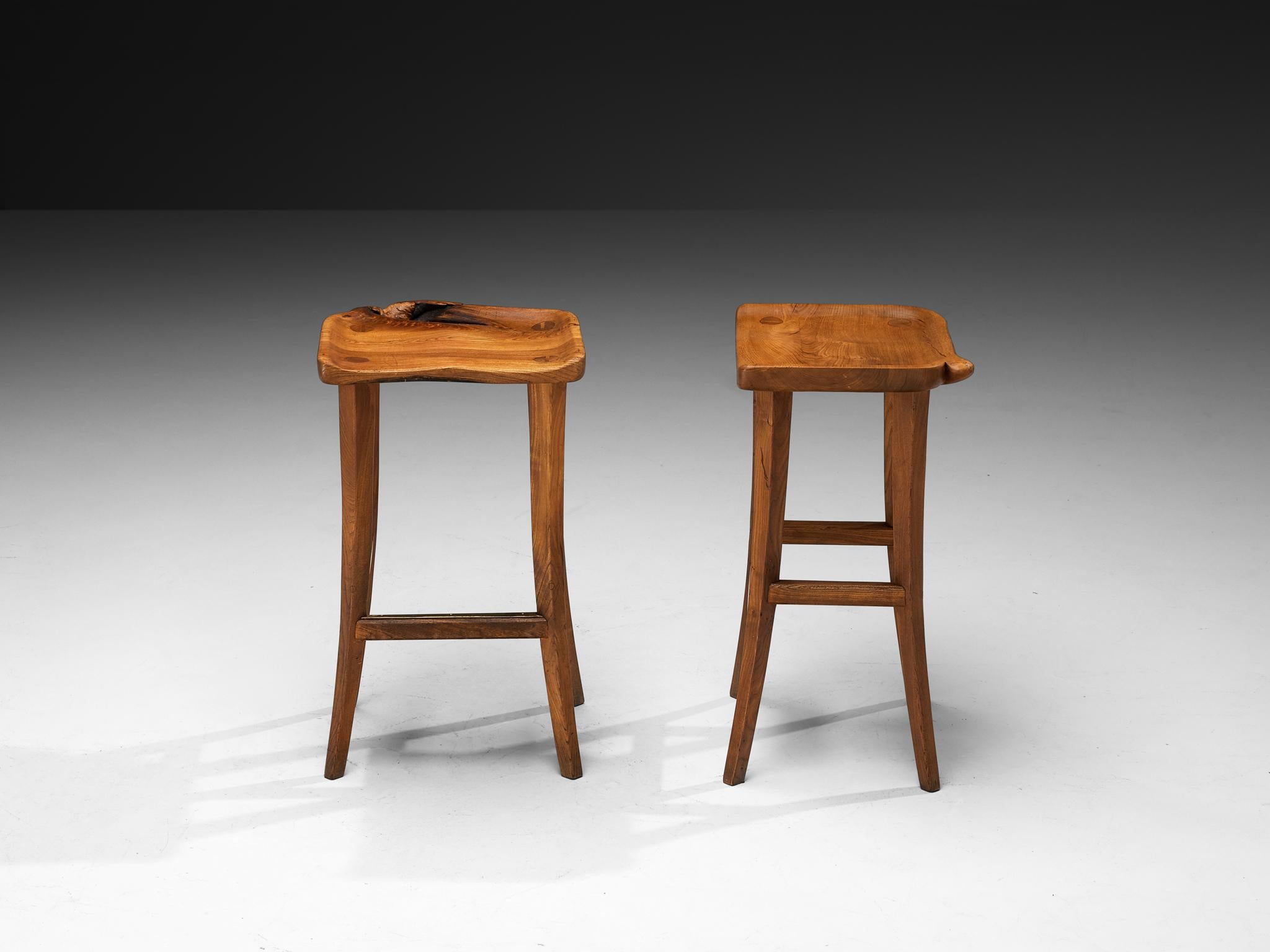 Scandinavian Organic Shaped Stools in Elm For Sale 3