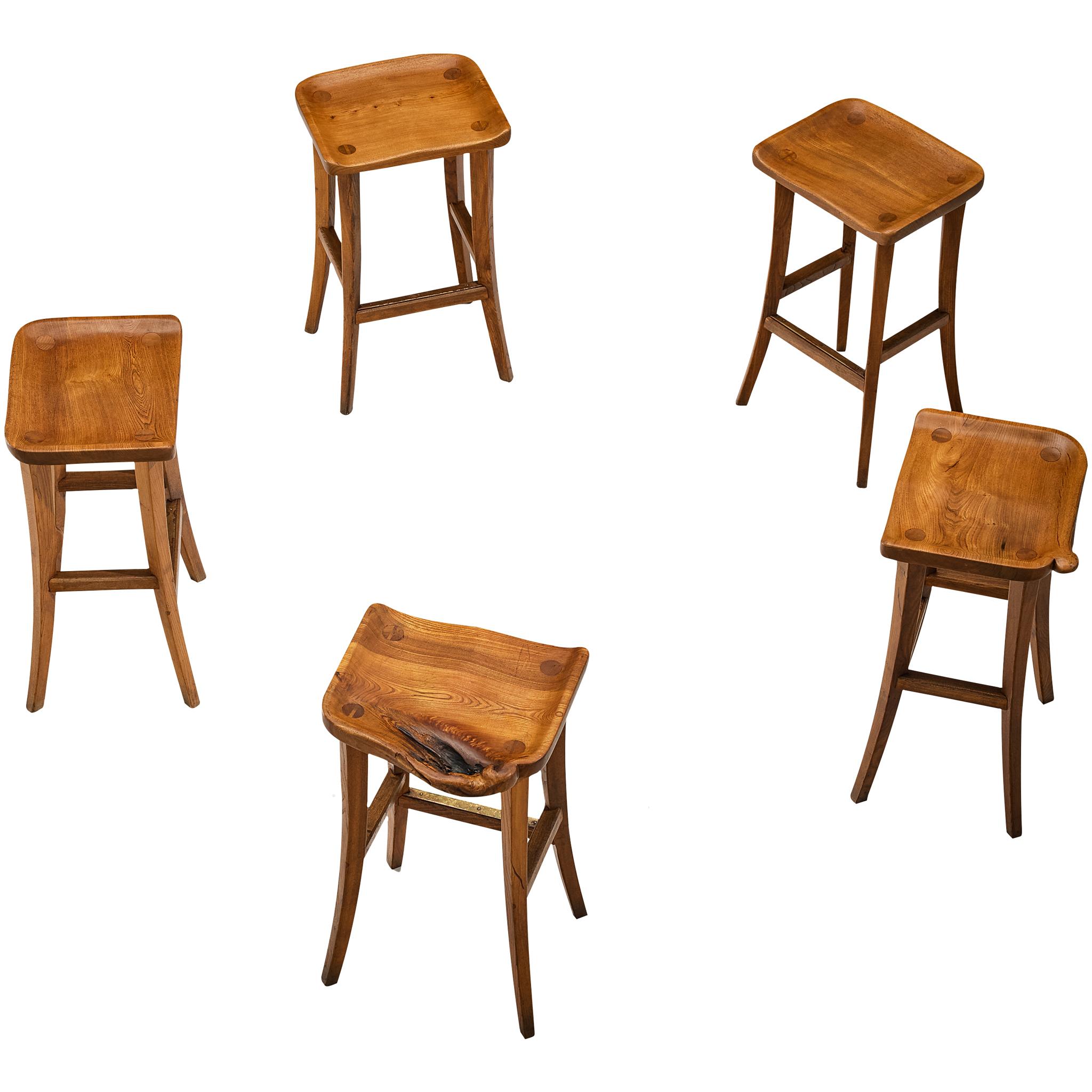 Scandinavian Organic Shaped Stools in Elm For Sale