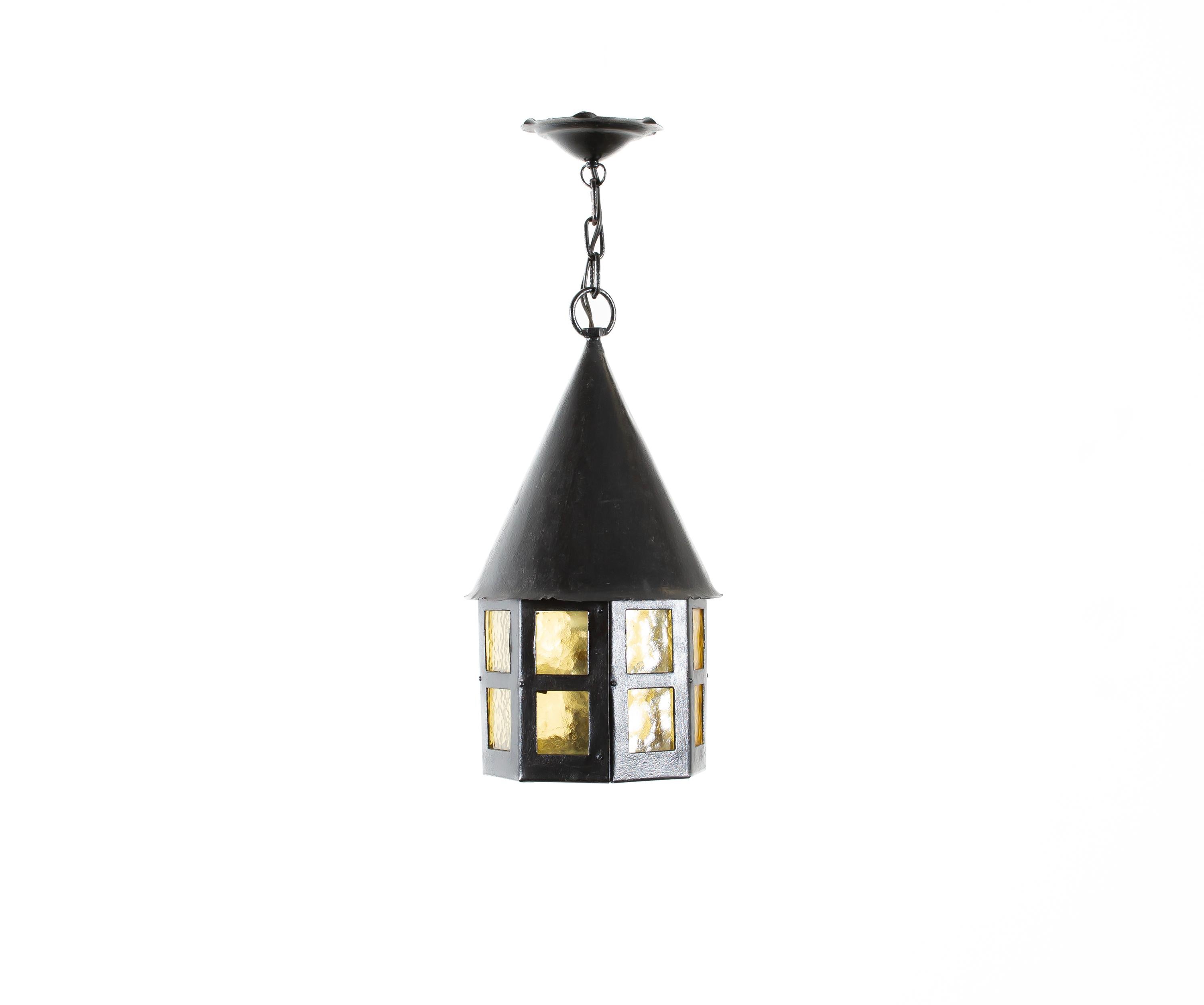 Sculptural ceiling lamp with glass shades and lacquered steel frame. Designed and made in Norway from circa 1960s second half. The lamp is fully working and in good vintage condition. The lamp is fitted with one E27 bulb holder (works in the US)