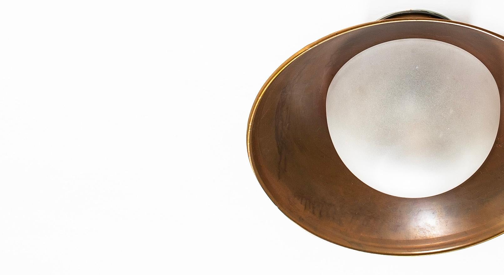 Frosted Scandinavian Outdoor Wall Light in Copper, 1970s For Sale