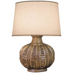 Scandinavian Oval Stoneware Lamp with Low Relief Geometric Design