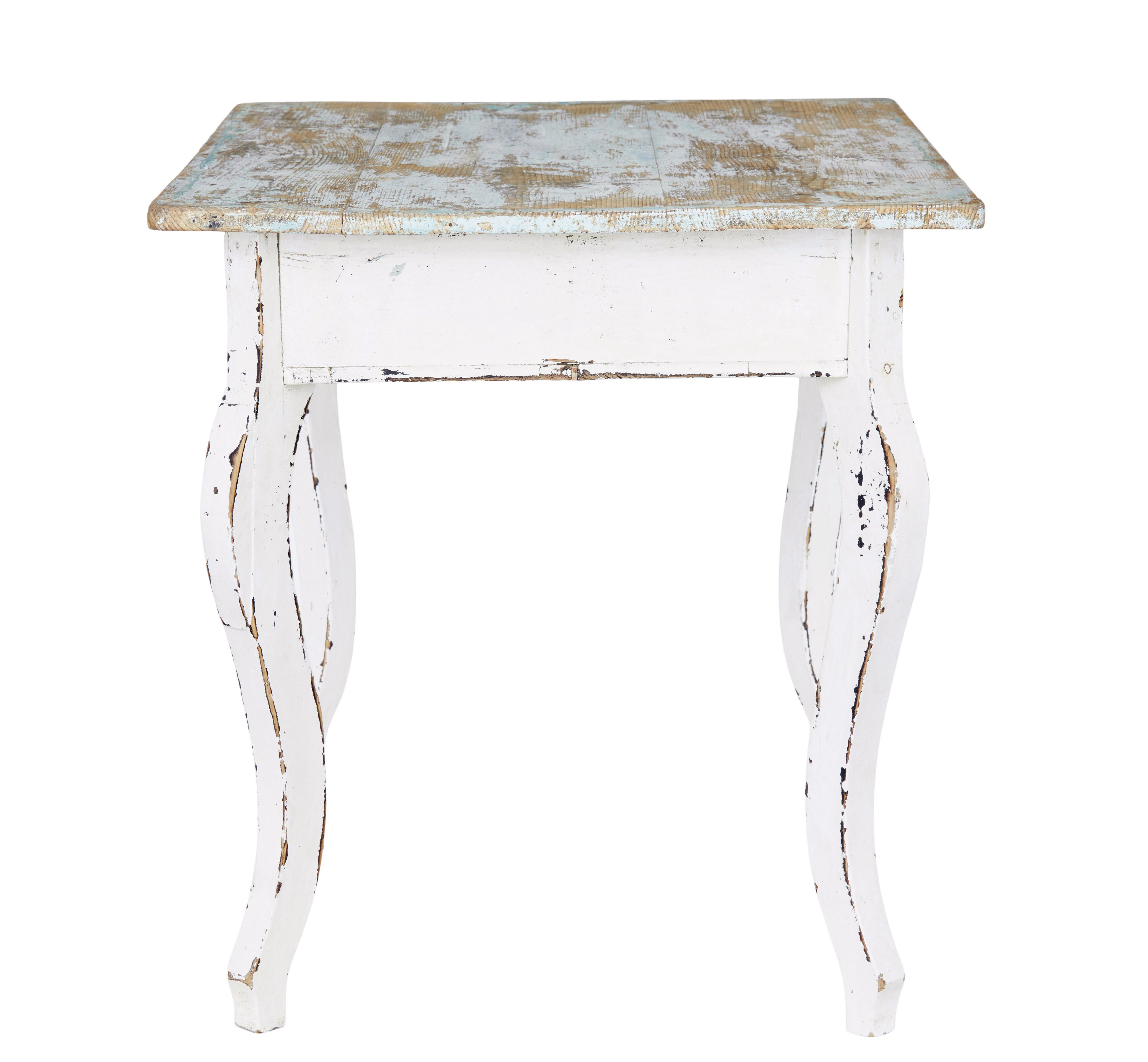 Rustic Scandinavian painted pine occasional table For Sale