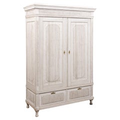 Antique Scandinavian Painted Wood Wardrobe with Doors, Drawers and Carved Reeded Motifs