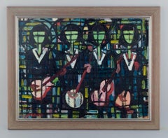Scandinavian painter. Musicians. Oil on panel. In modernist style. 1970s.