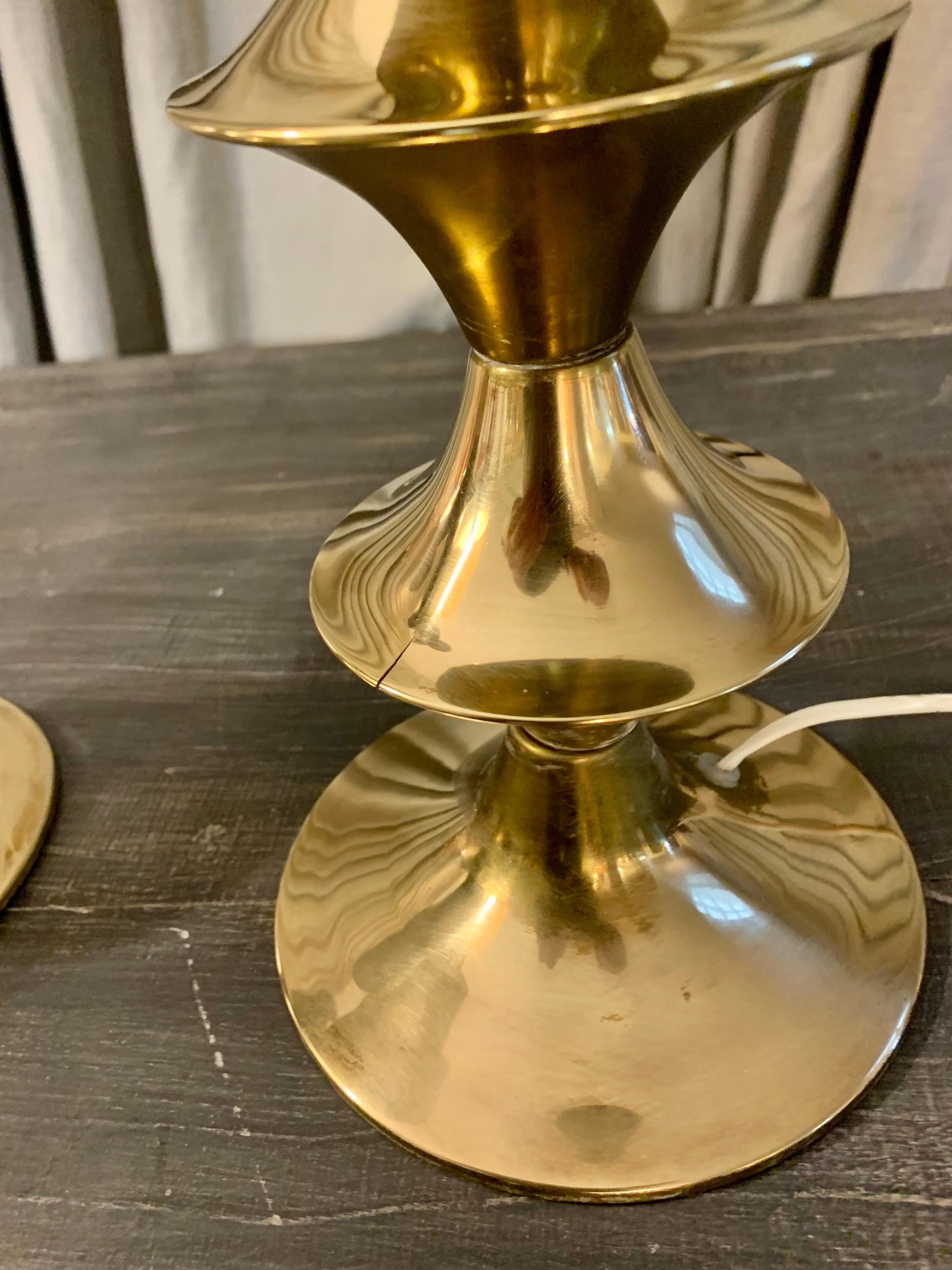 Scandinavian Pair Modern Vintage Brass Table Lamps For Sale 14