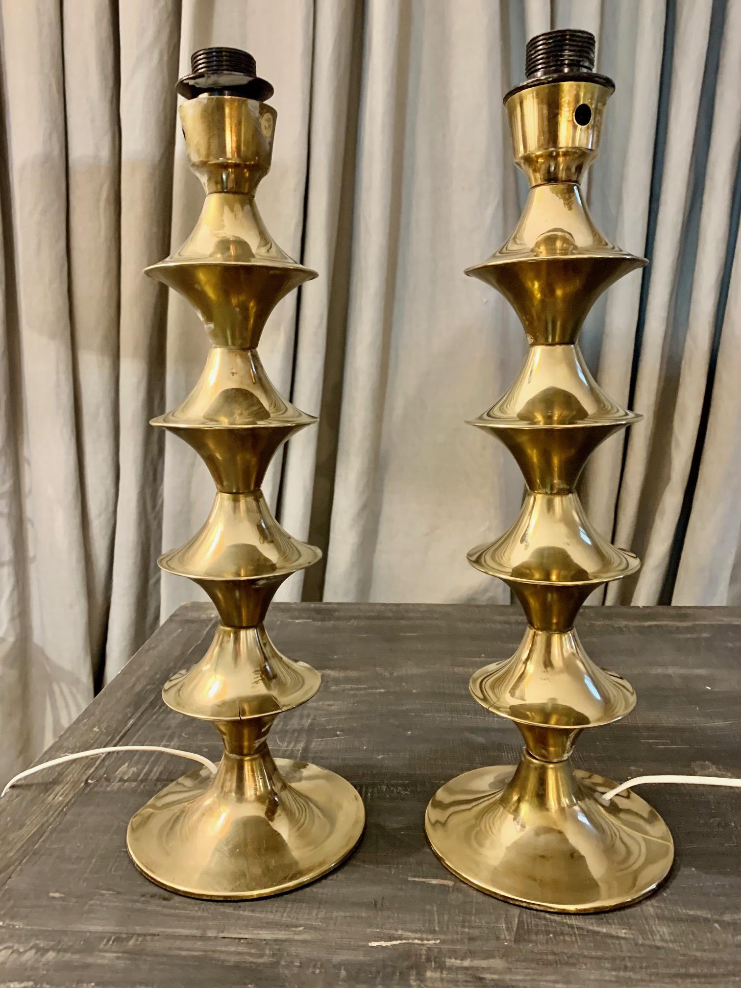 Scandinavian Modern Scandinavian Pair Modern Vintage Brass Table Lamps For Sale