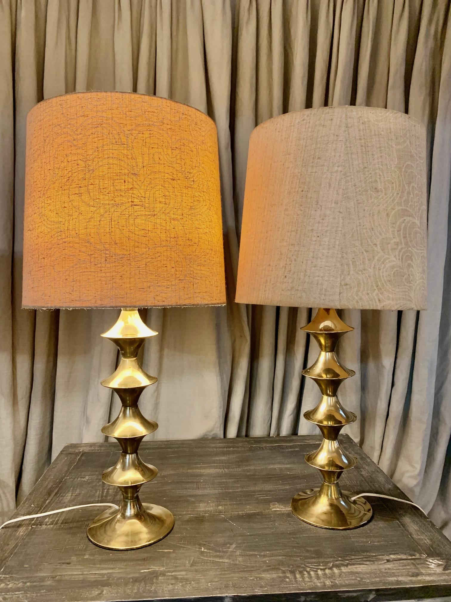 Swedish Scandinavian Pair Modern Vintage Brass Table Lamps For Sale