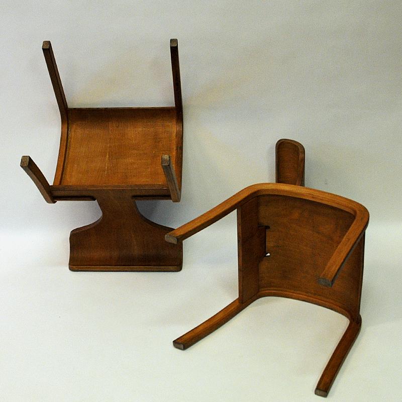 Scandinavian Pair of Great Vintage Design Childrens Wood Chairs 1950s 2