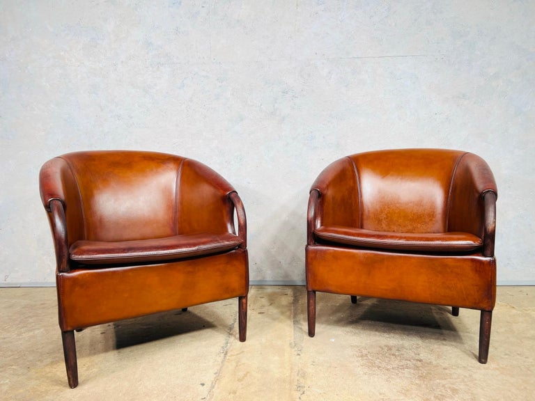 Scandinavian Pair of Jeki Leather Tub Chairs 1970s