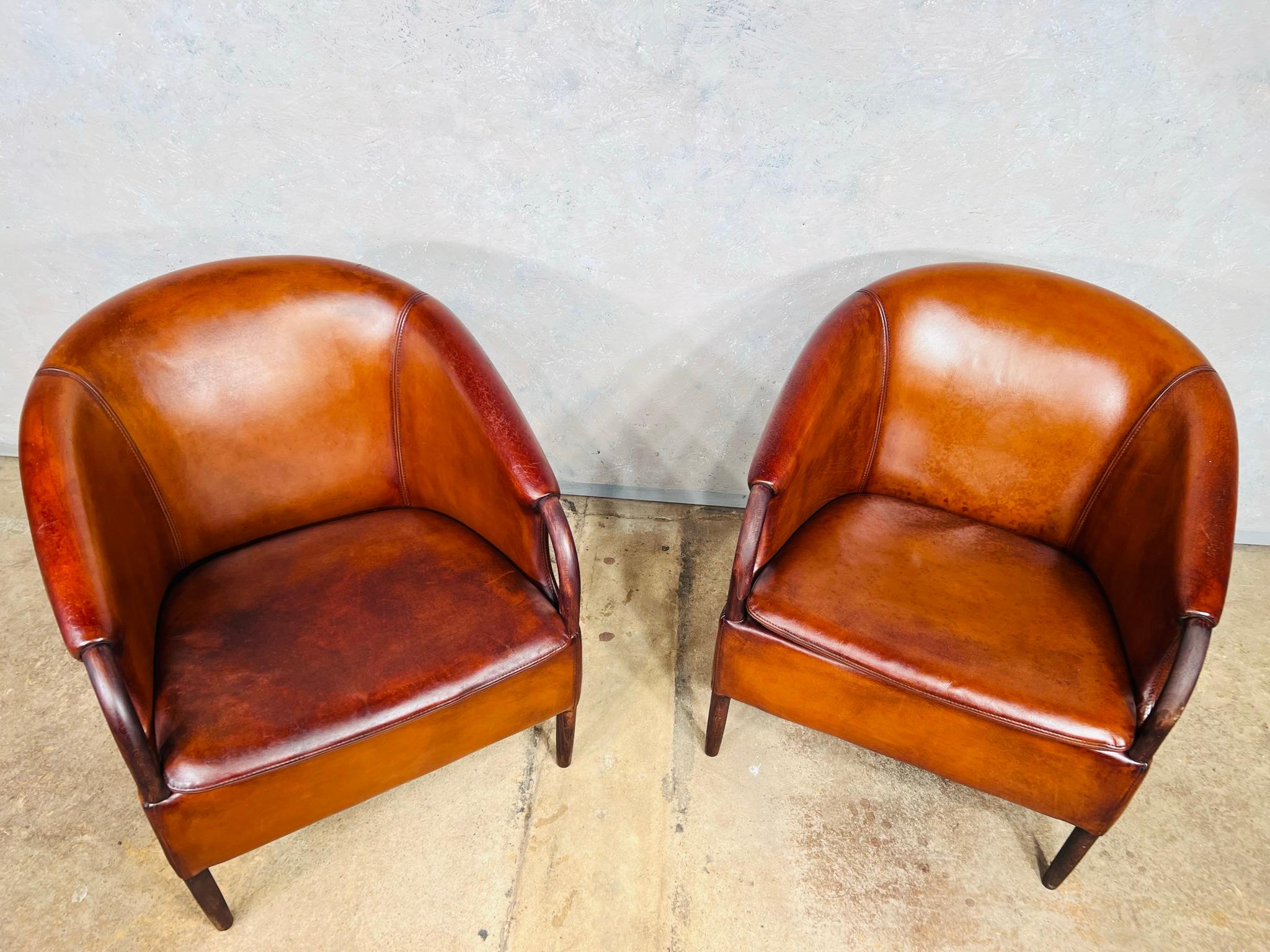 Scandinavian Pair of Jeki Leather Tub Chairs 1970s For Sale at 1stDibs