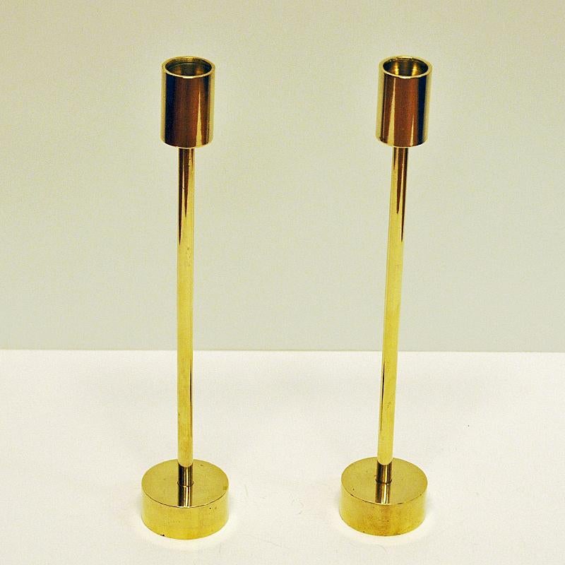 Scandinavian Pair of Long Classic Brass Candlestick Holders, 1960s In Good Condition In Stockholm, SE