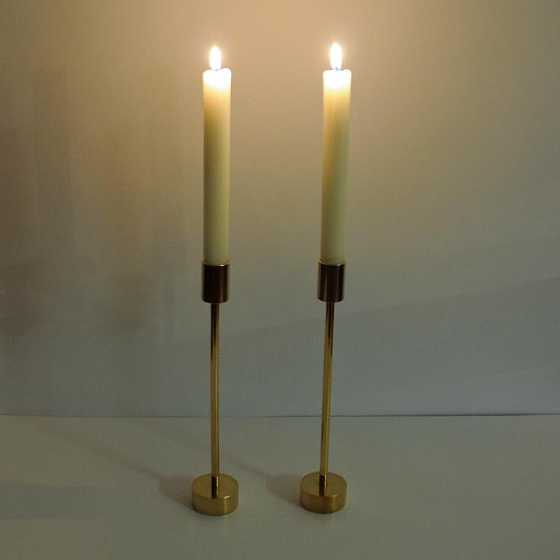 Scandinavian Pair of Long Classic Brass Candlestick Holders, 1960s 1