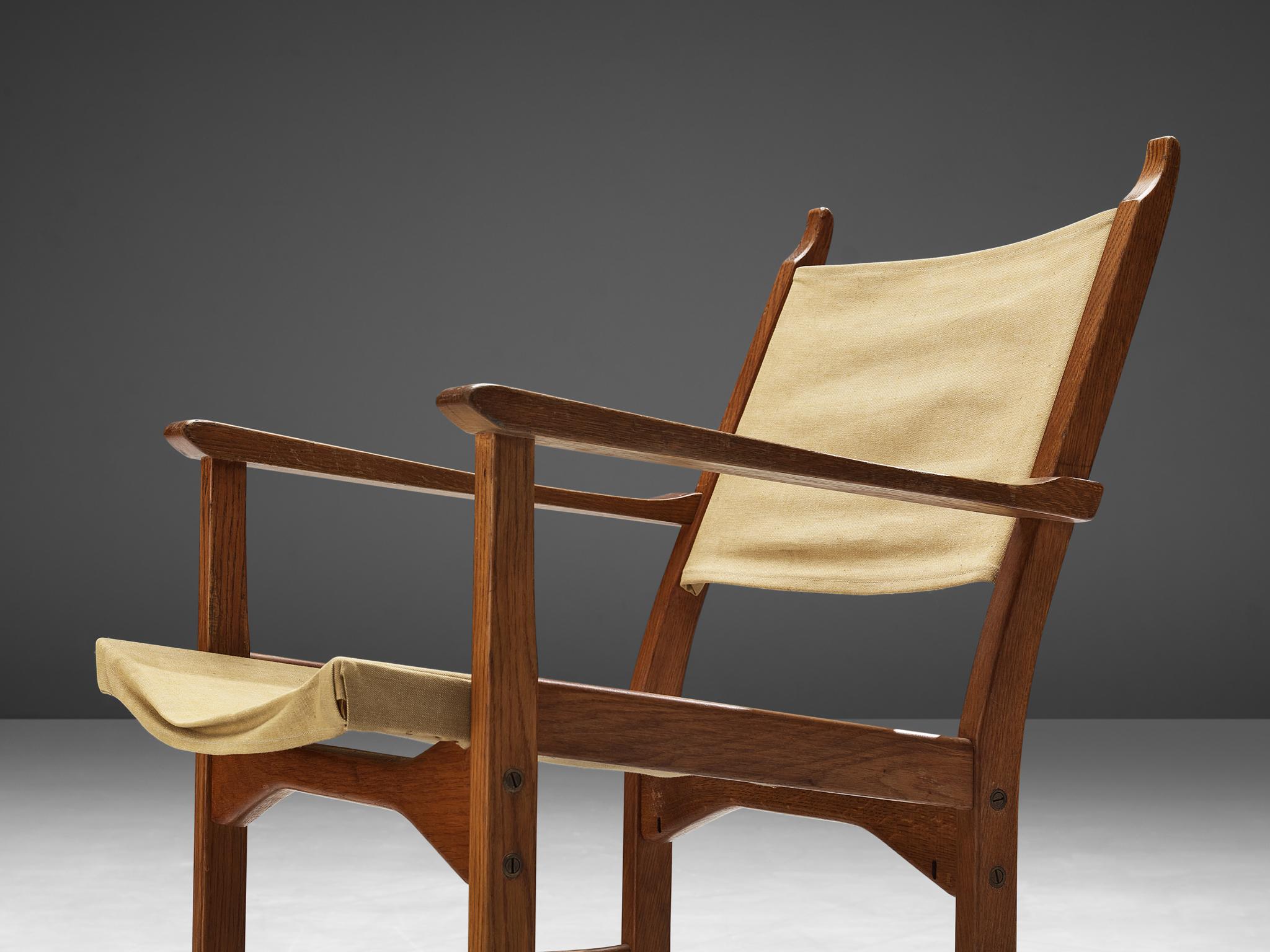 Carl Malmsten & Yngve Ekström Pair of 'Caryngo' Chairs in Oak and Canvas In Good Condition For Sale In Waalwijk, NL