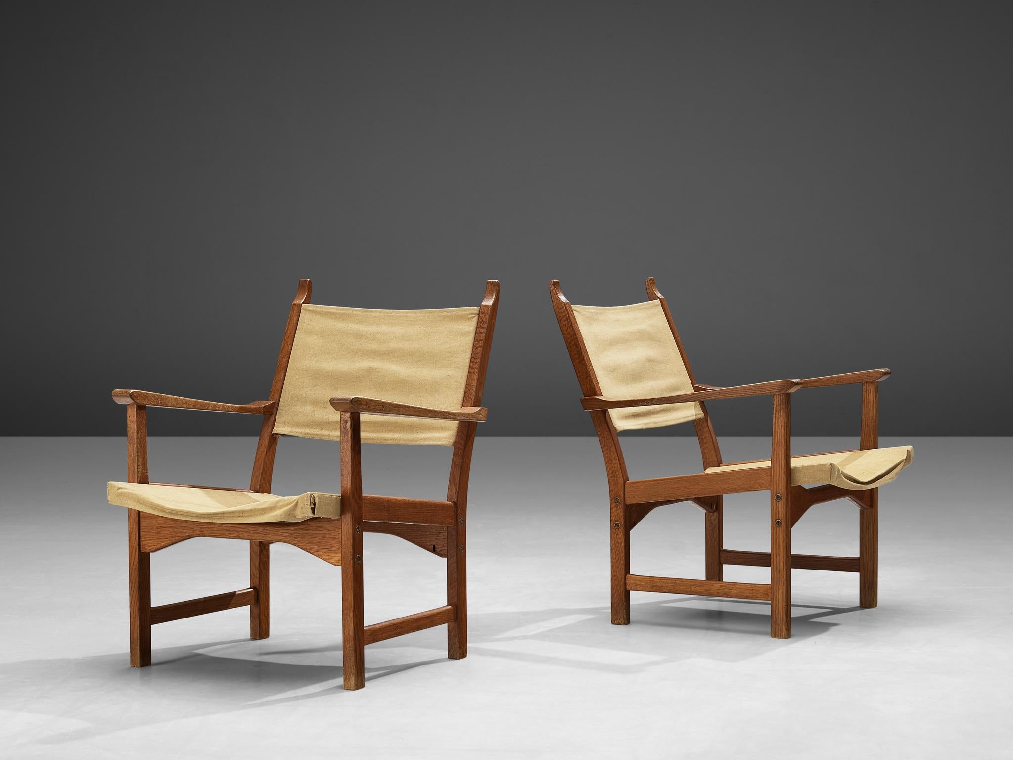 Carl Malmsten & Yngve Ekström Pair of 'Caryngo' Chairs in Oak and Canvas For Sale 2
