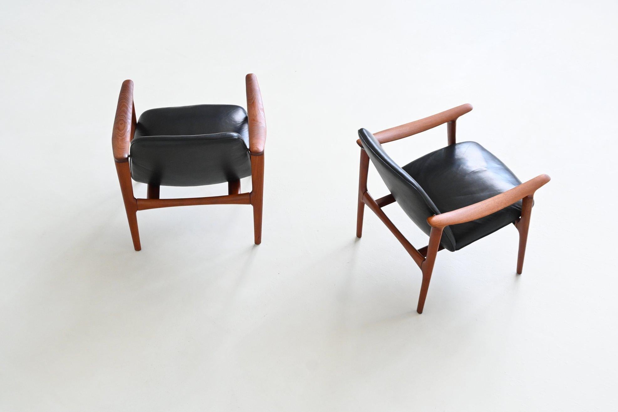 Scandinavian pair of lounge chairs in teak and leather Westnofa Norway 1960 im Angebot 3