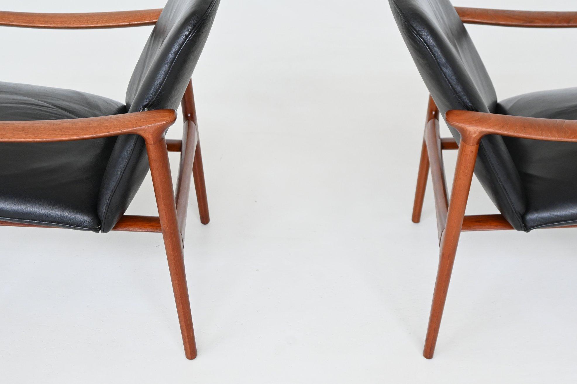 Scandinavian pair of lounge chairs in teak and leather Westnofa Norway 1960 im Angebot 6