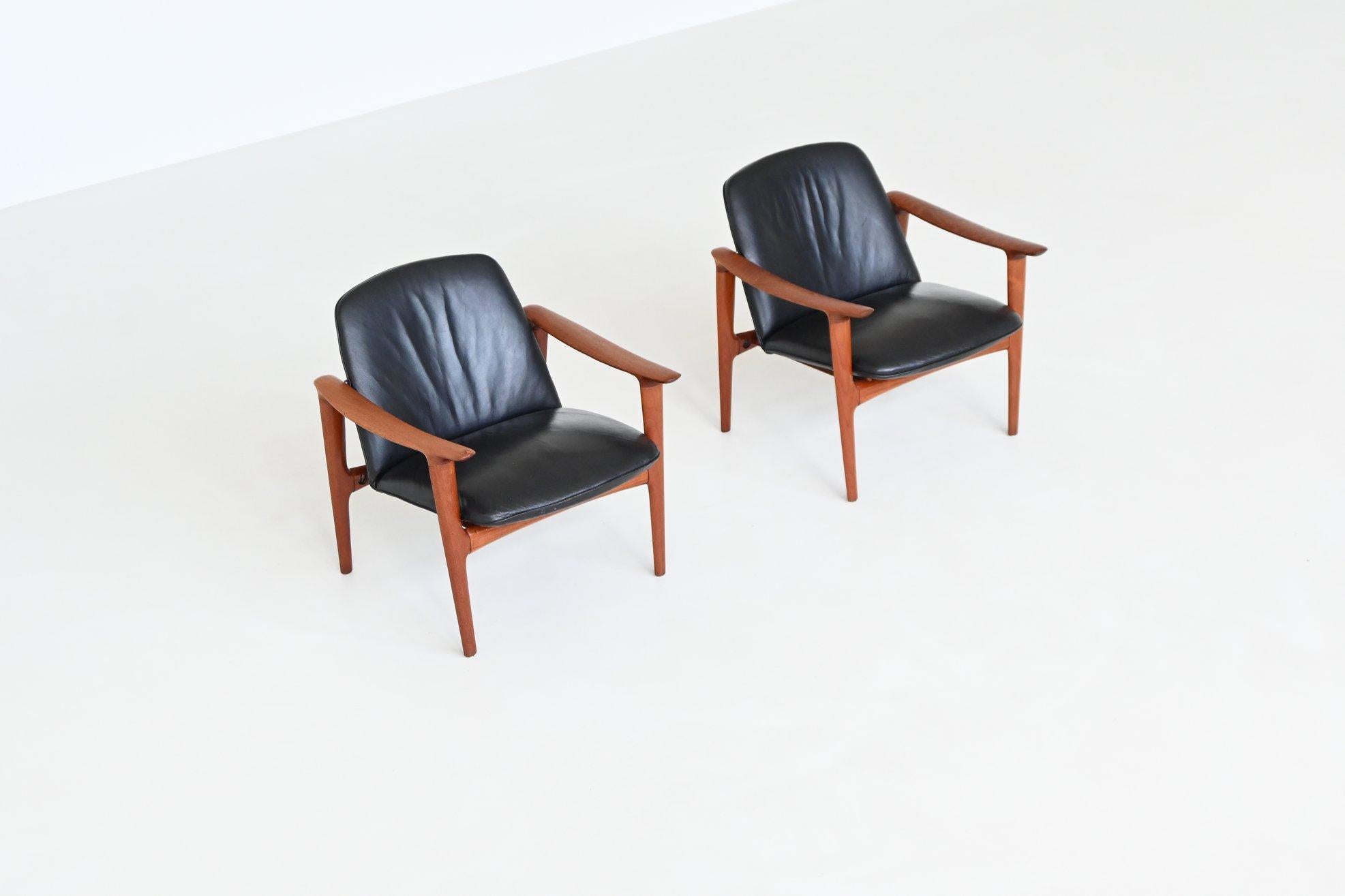 Scandinavian pair of lounge chairs in teak and leather Westnofa Norway 1960 im Angebot 2