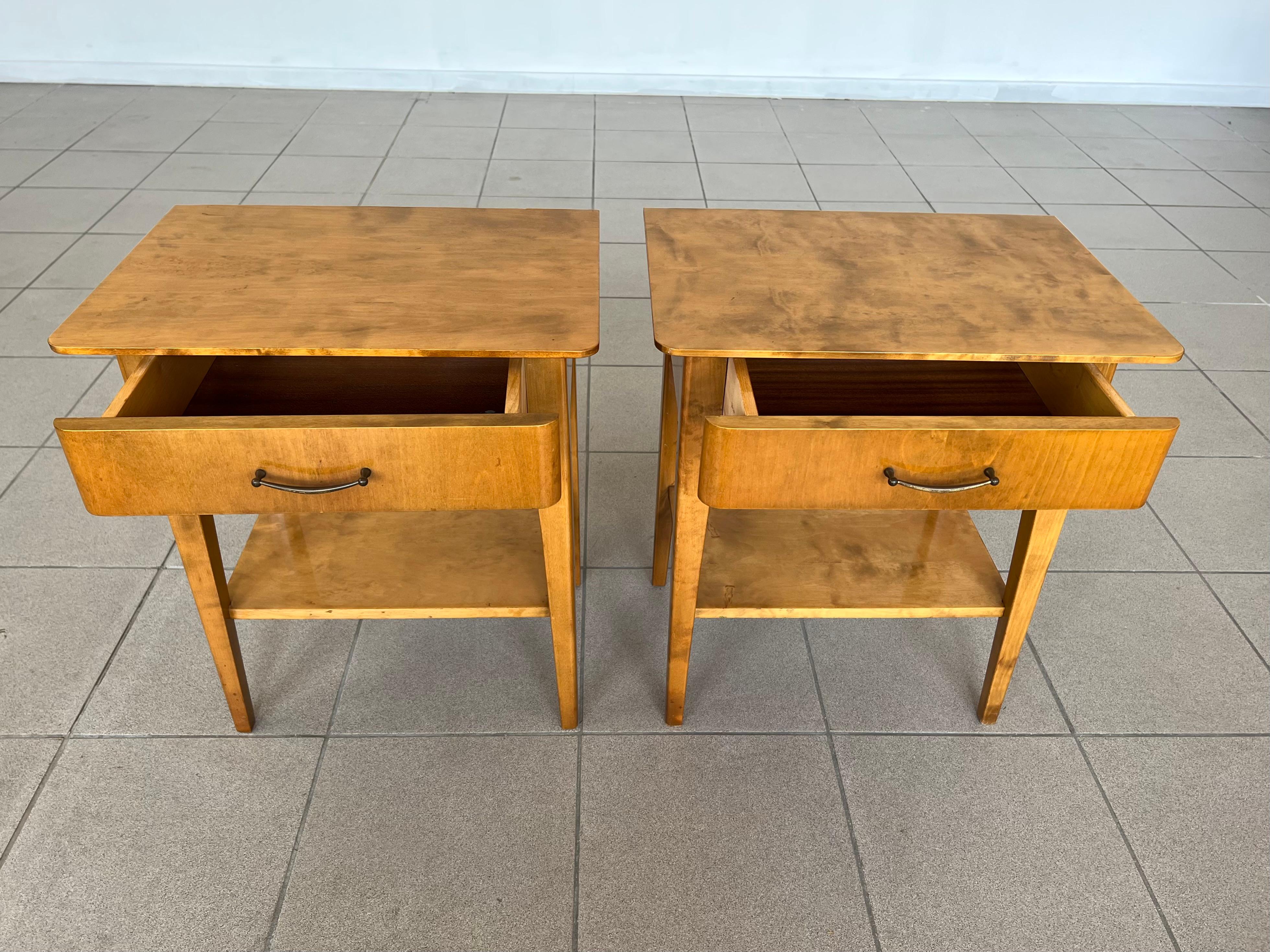 Scandinavian Pair of Mid-Century Modern Two Tier Side Cabinets or Nightstands In Good Condition In Bridgeport, CT