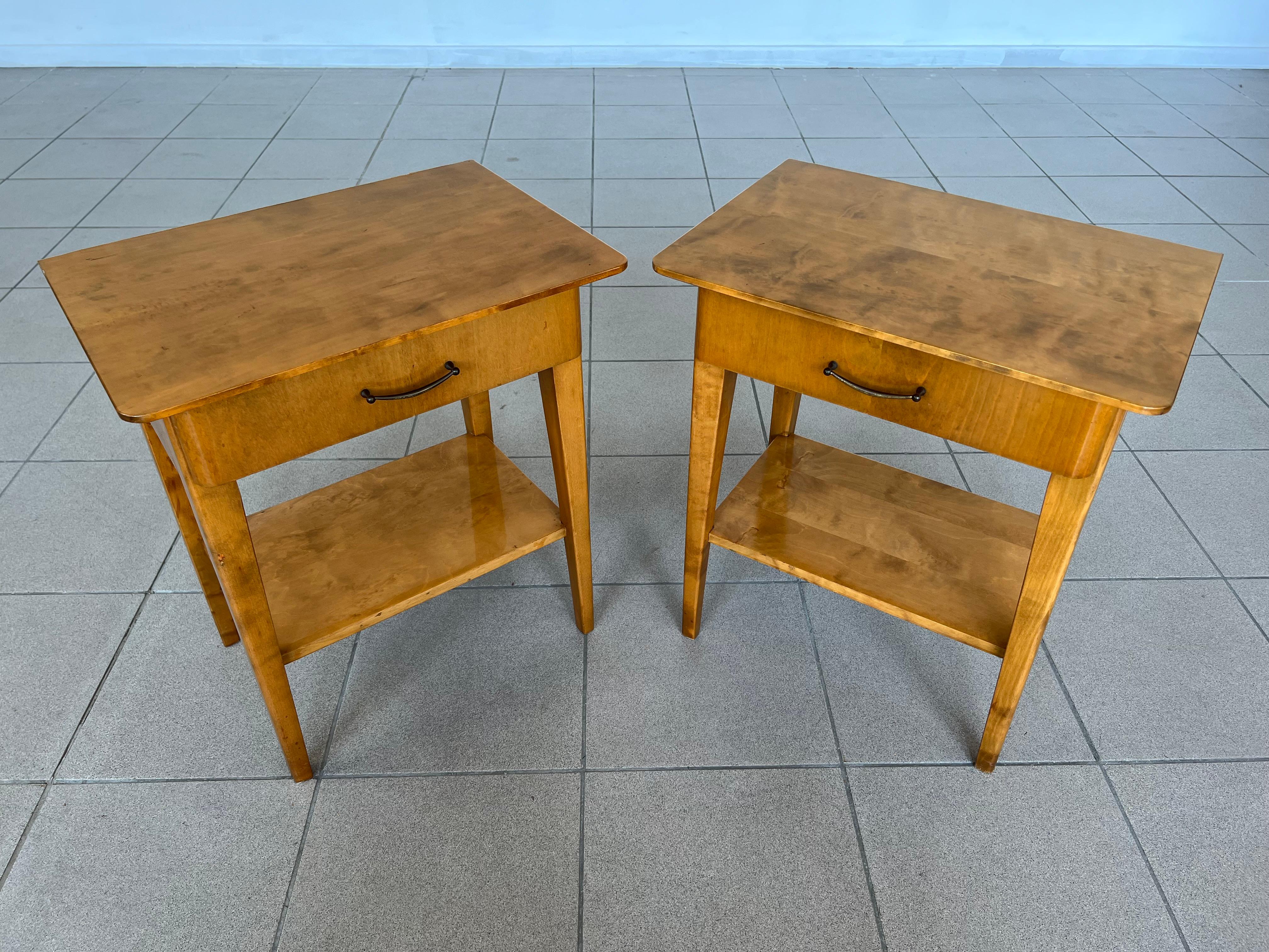 Scandinavian Pair of Mid-Century Modern Two Tier Side Cabinets or Nightstands 1