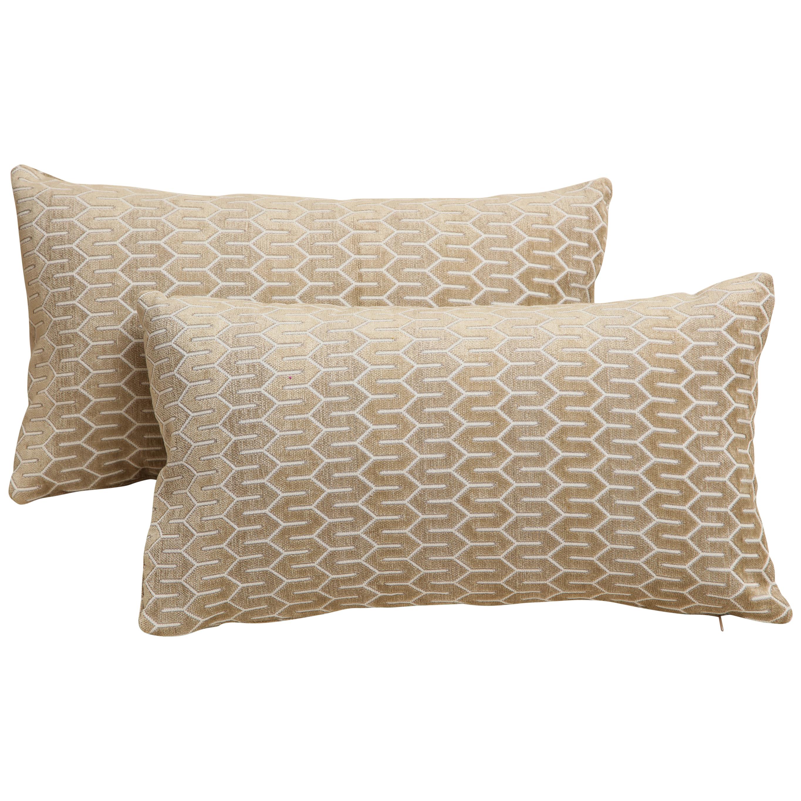 Scandinavian Pair of Modern Rectangular Velvet White/Silver/Cream Pillows For Sale