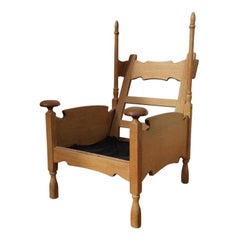 Scandinavian Pair of Oak Arts & Crafts Style Armchairs with Elongated Uprights