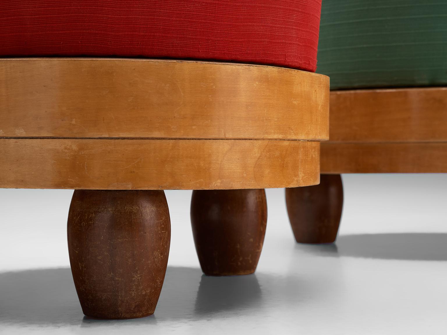 Mid-20th Century Scandinavian Pair of Stools in Pine and Fabric