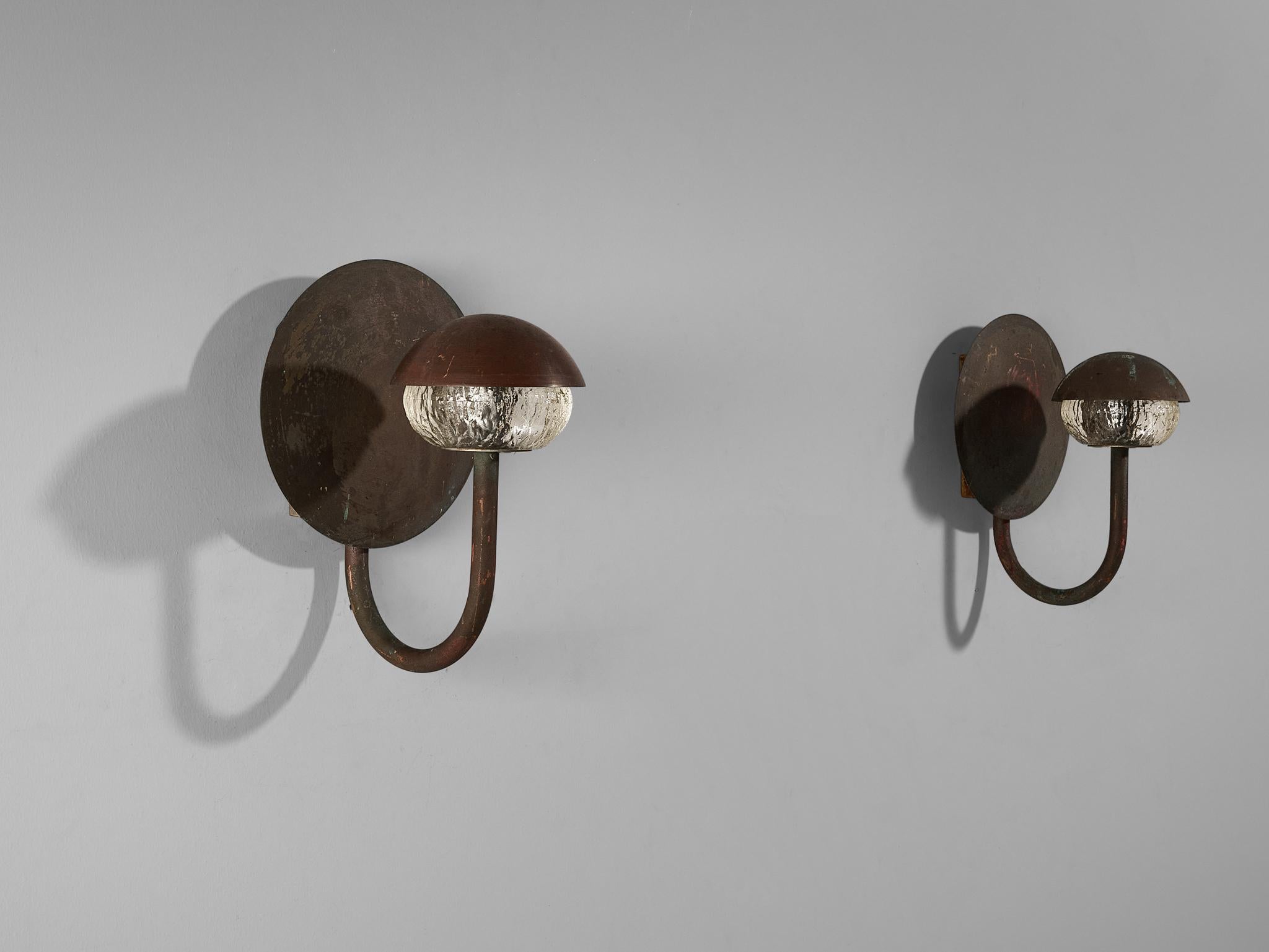Scandinavian Pair of Wall Lights in Patinated Copper 5