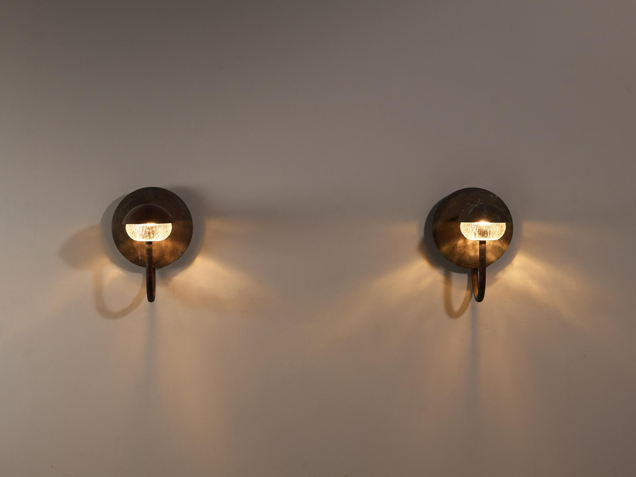 Scandinavian Pair of Wall Lights in Patinated Copper 1