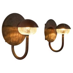 Scandinavian Pair of Wall Lights in Patinated Copper