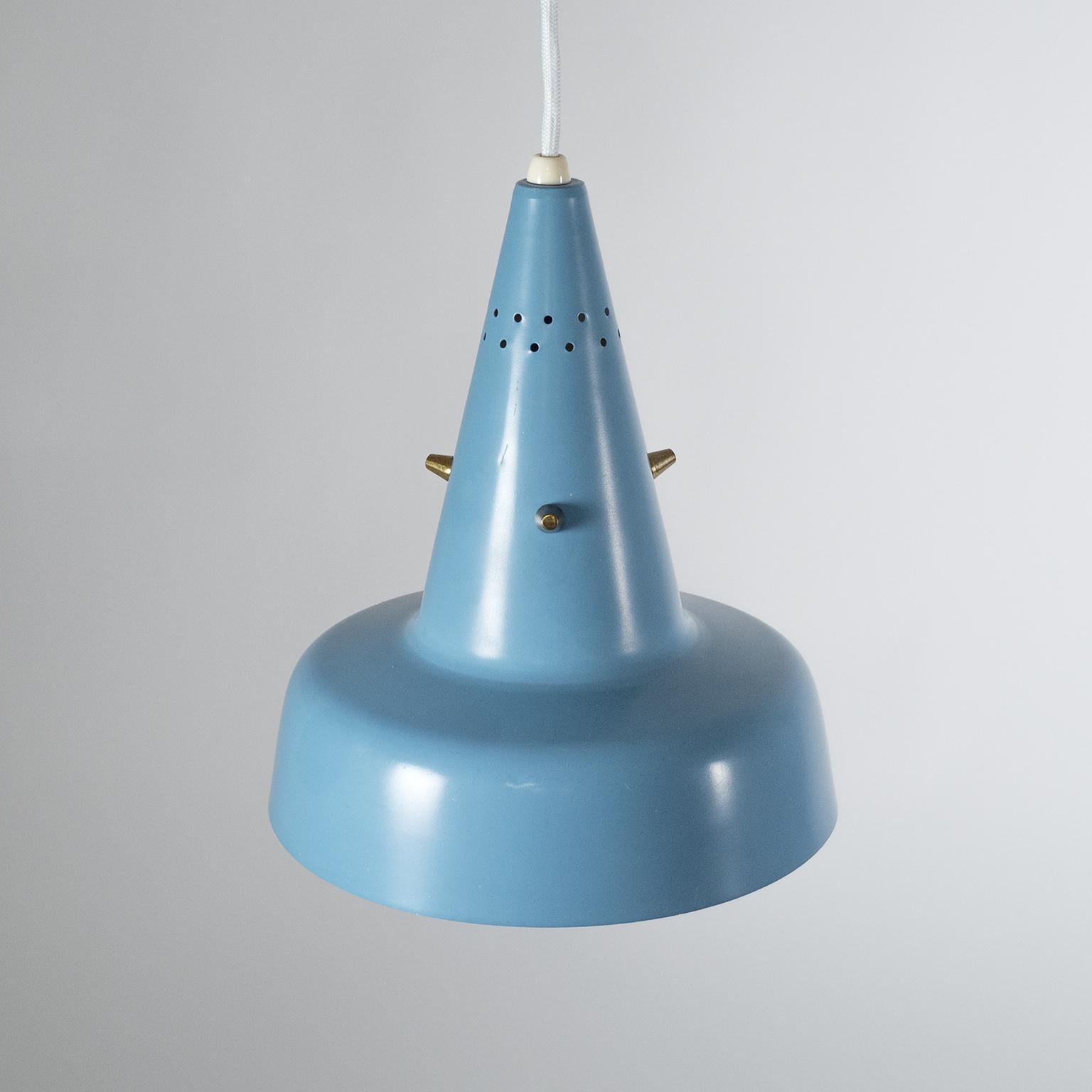 Aluminum Scandinavian Pastel Blue Pendant, circa 1960