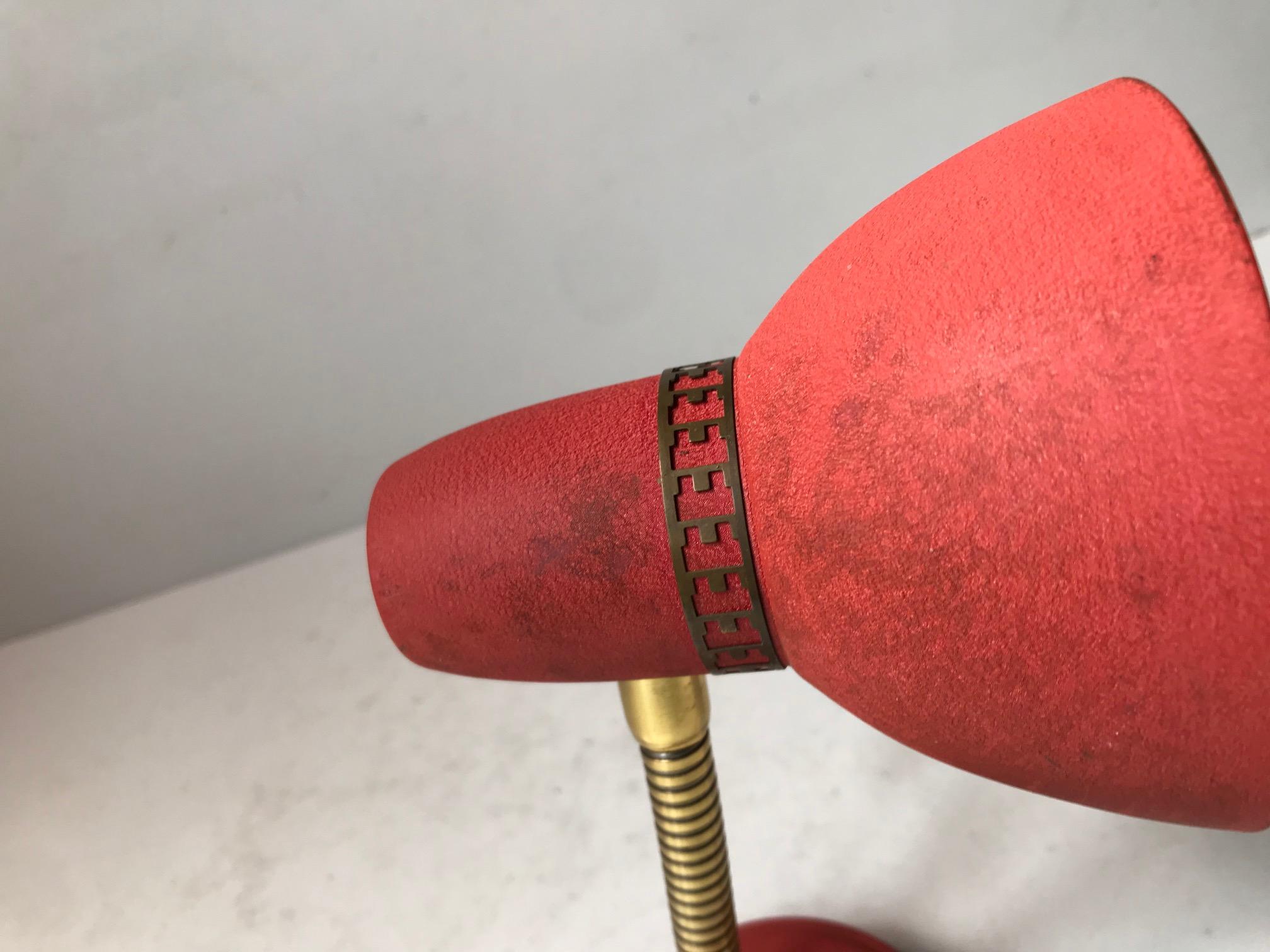 Aluminum Scandinavian Pastel Red Wall Lamp in Brass and Alu, 1950s For Sale