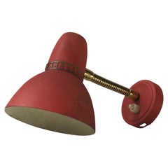 Scandinavian Pastel Red Wall Lamp in Brass and Alu, 1950s