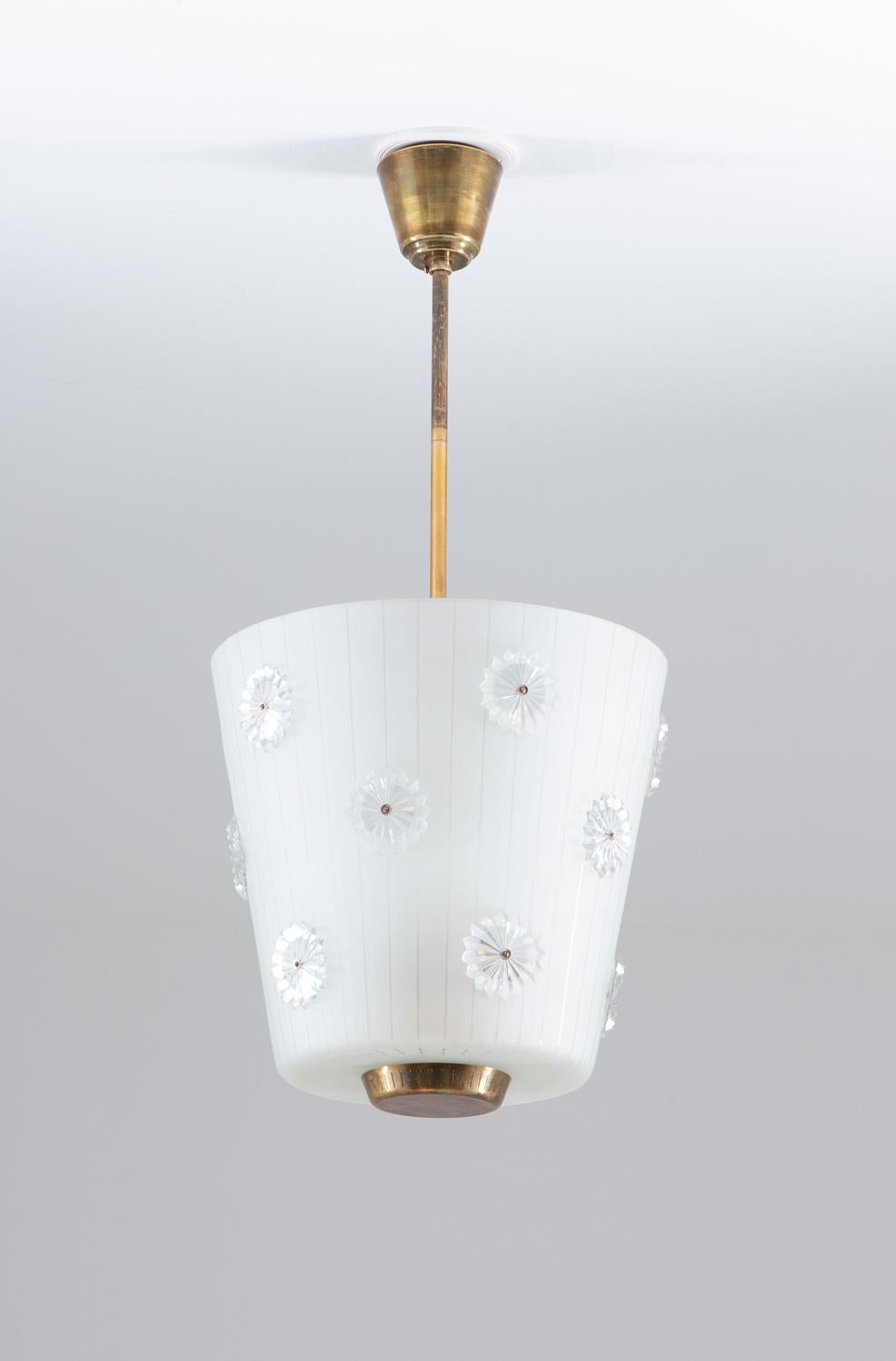 Scandinavian Modern Scandinavian Pendant in Brass and Glass by Böhlmarks, Swedish Modern Era, 1940s