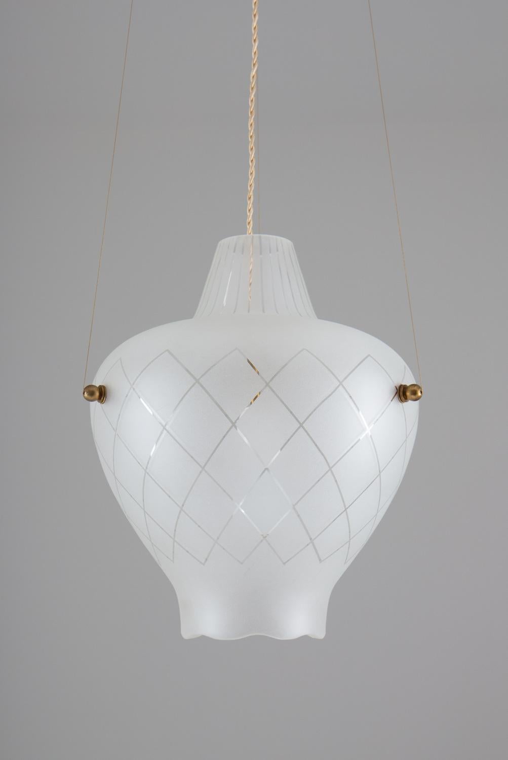 Scandinavian Modern Scandinavian Pendant in Brass and Glass, Swedish Modern, 1940s For Sale
