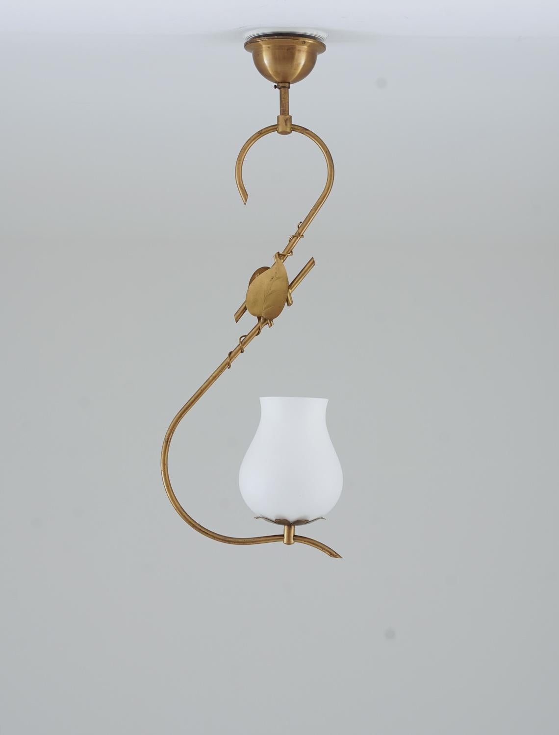 Scandinavian Modern Scandinavian Pendant in Brass and Glass, Swedish Modern For Sale