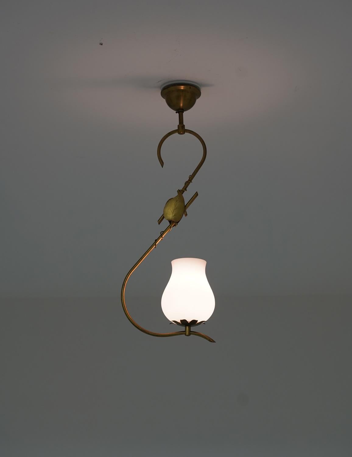 Scandinavian Pendant in Brass and Glass, Swedish Modern For Sale 2