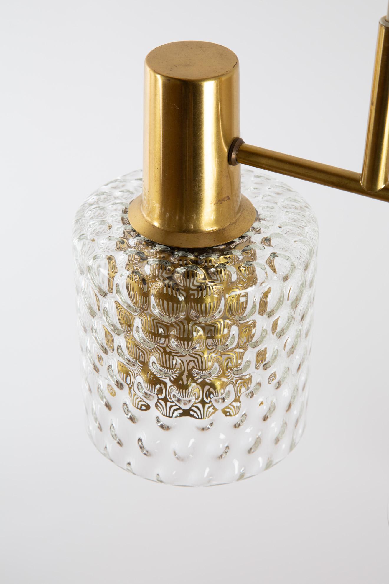 Mid-20th Century Hans Agne Jakobsson Scandinavian Pendant Lamp with Brass and Glass For Sale