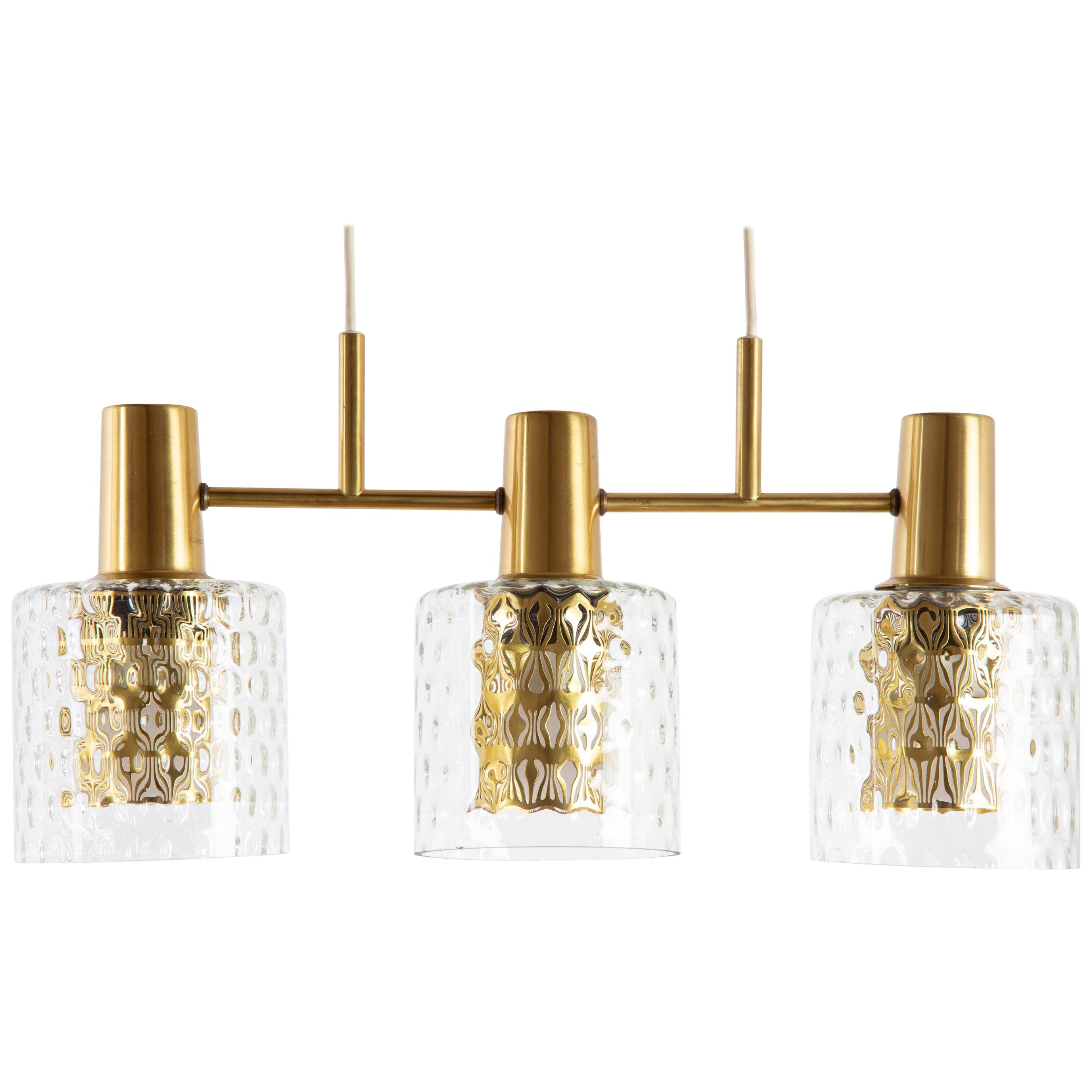 Hans Agne Jakobsson Scandinavian Pendant Lamp with Brass and Glass For Sale