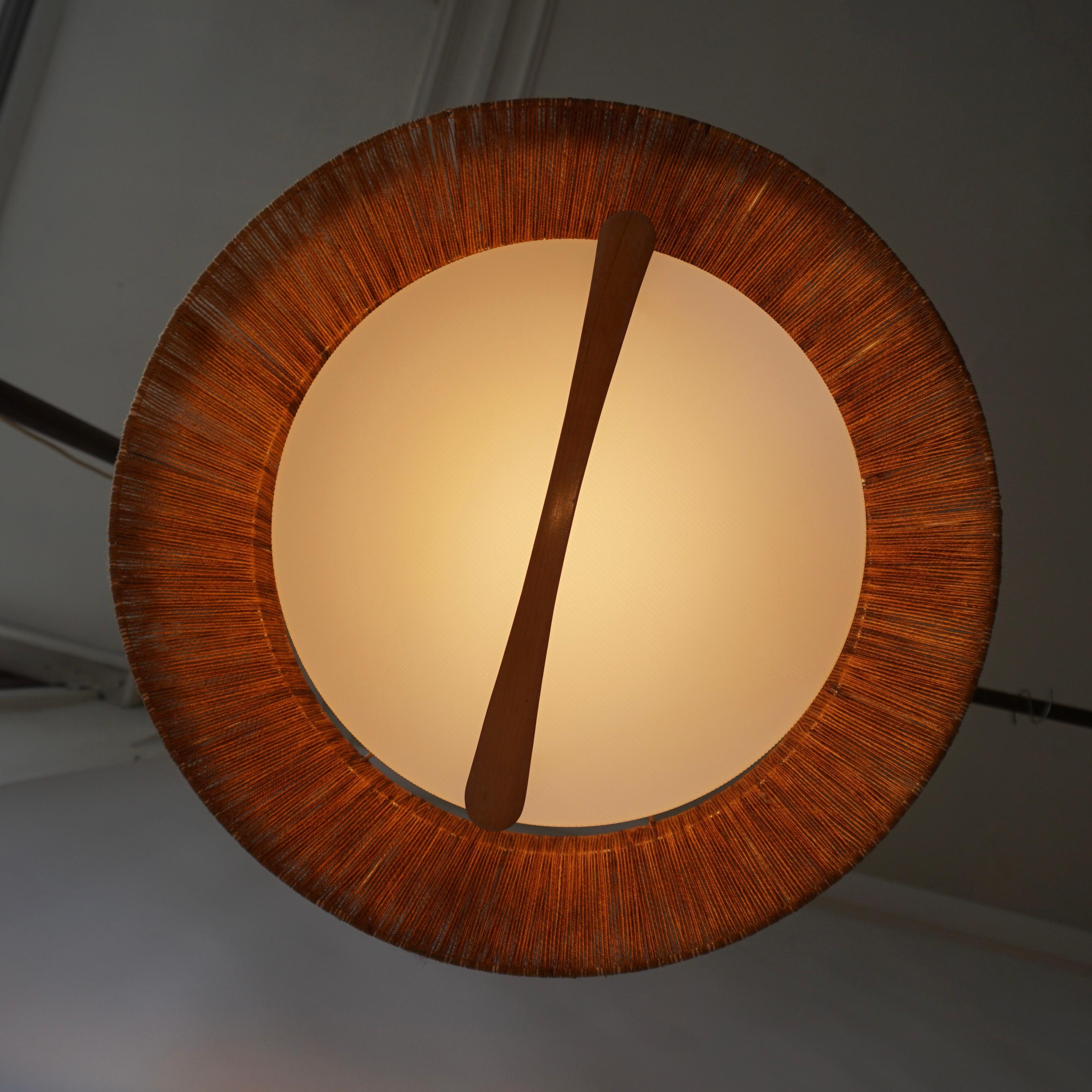 Scandinavian Pendant Light in Rope, Wood and Perspex For Sale 3