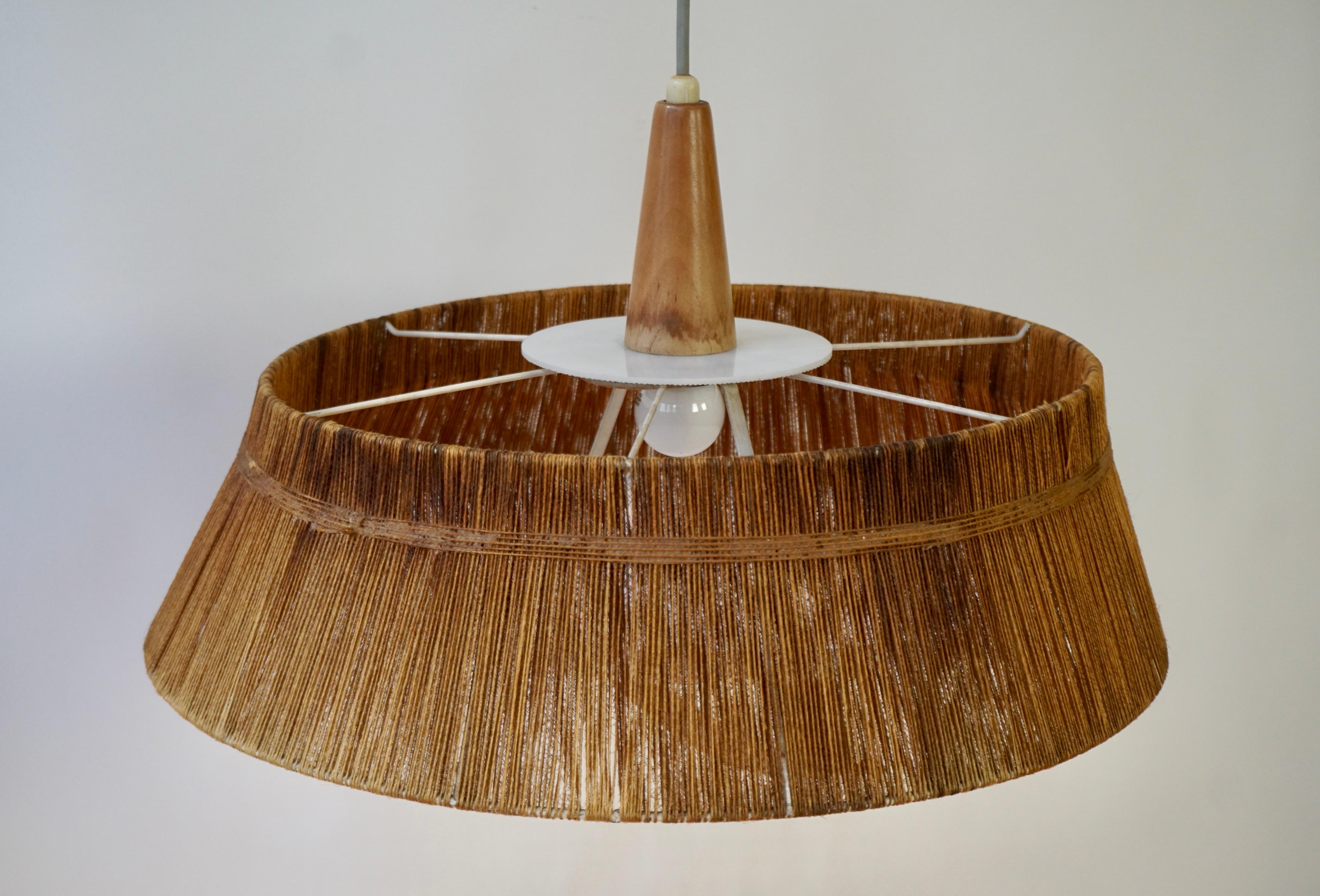 Scandinavian Pendant Light in Rope, Wood and Perspex For Sale 5