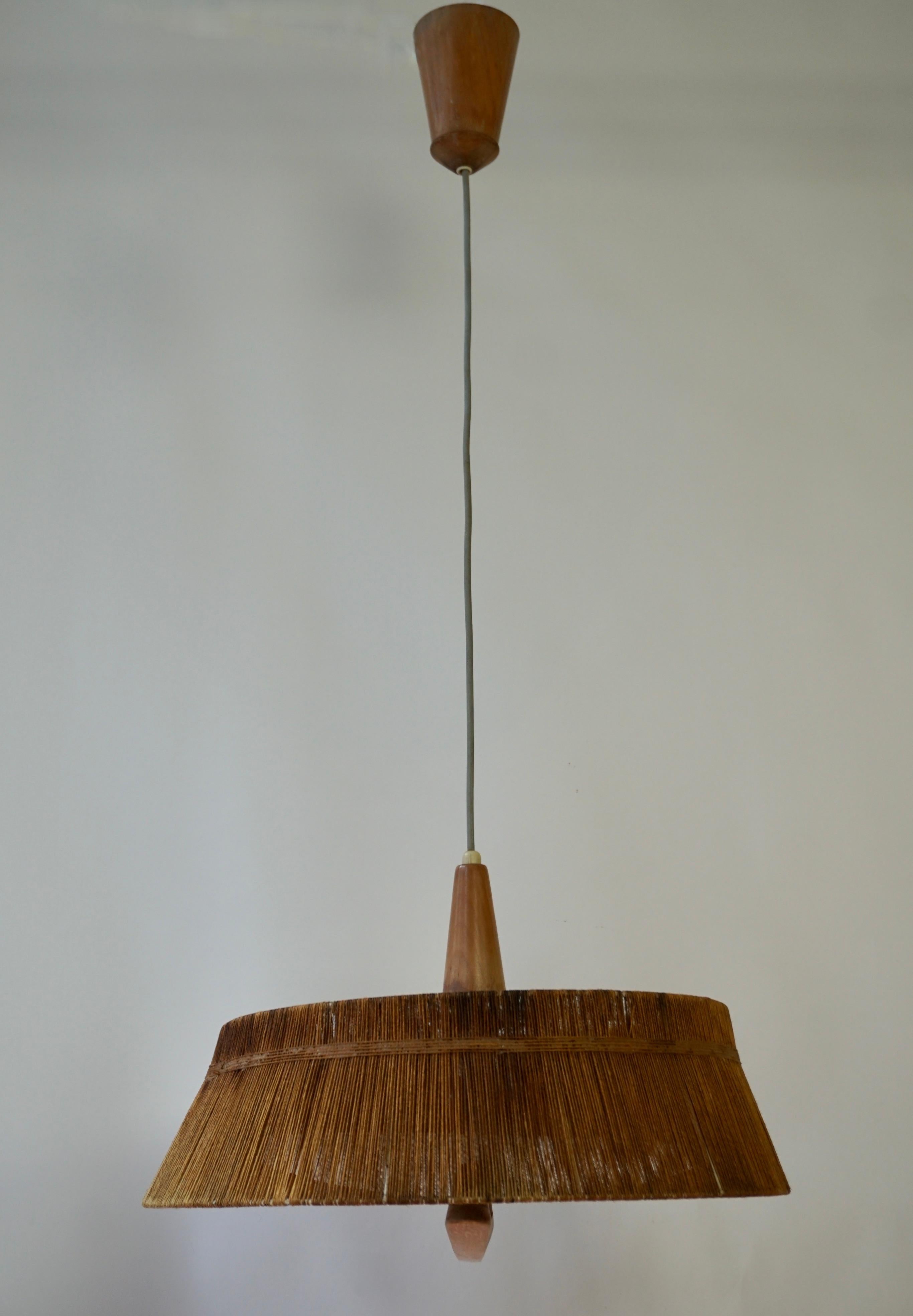 Scandinavian Pendant Light in Rope, Wood and Perspex For Sale 6