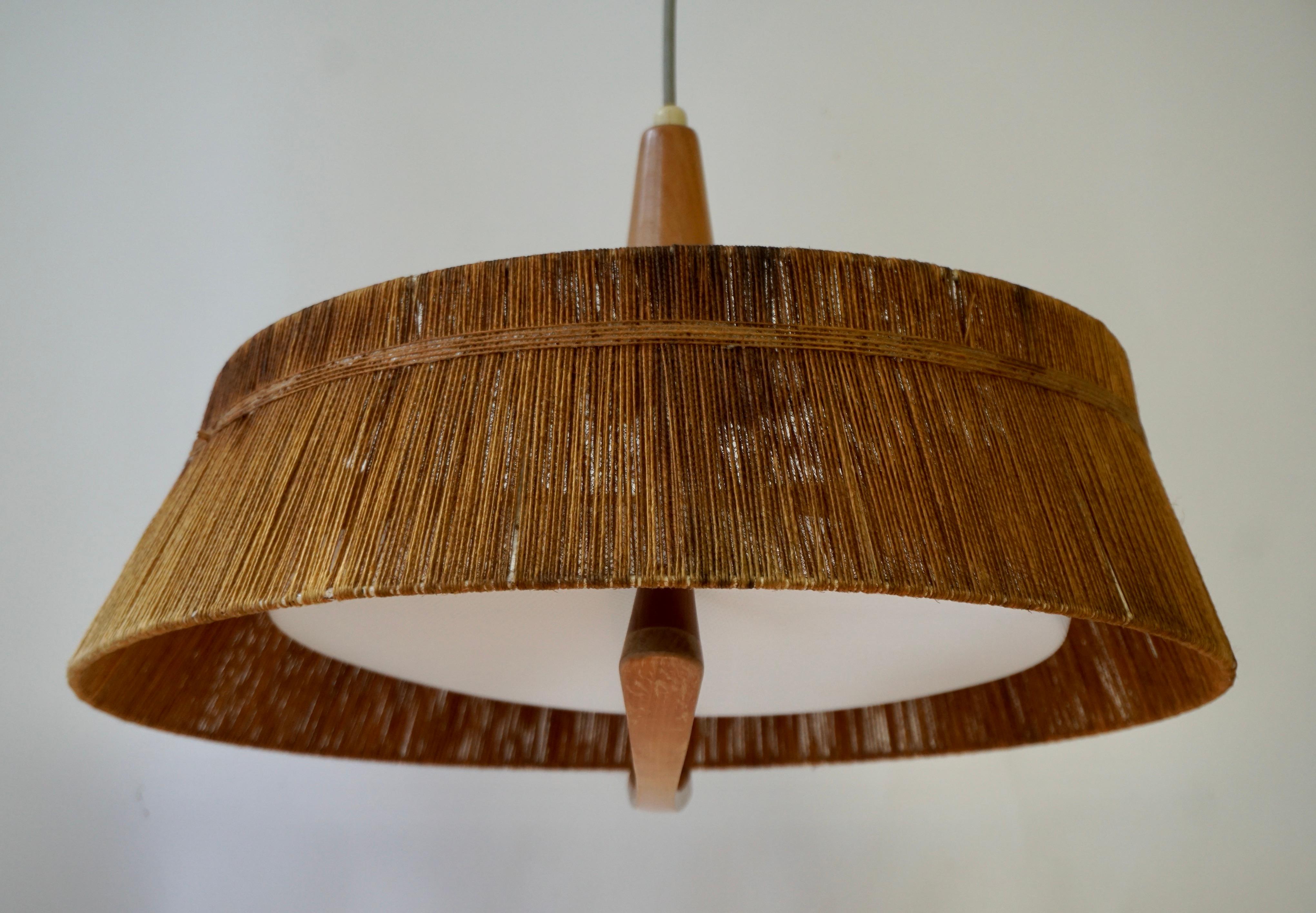 Scandinavian Pendant Light in Rope, Wood and Perspex For Sale 7