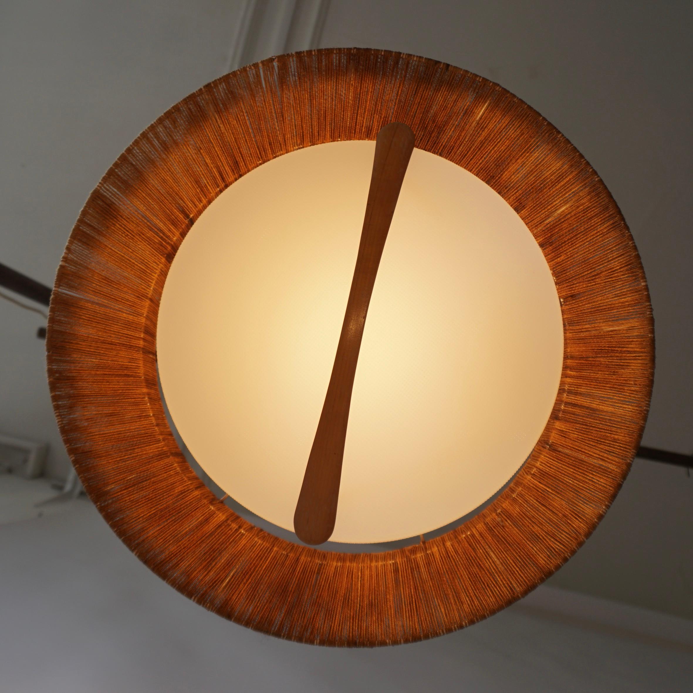 Scandinavian Pendant Light in Rope, Wood and Perspex For Sale 11