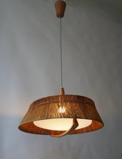 Scandinavian Pendant Light in Rope, Wood and Perspex
